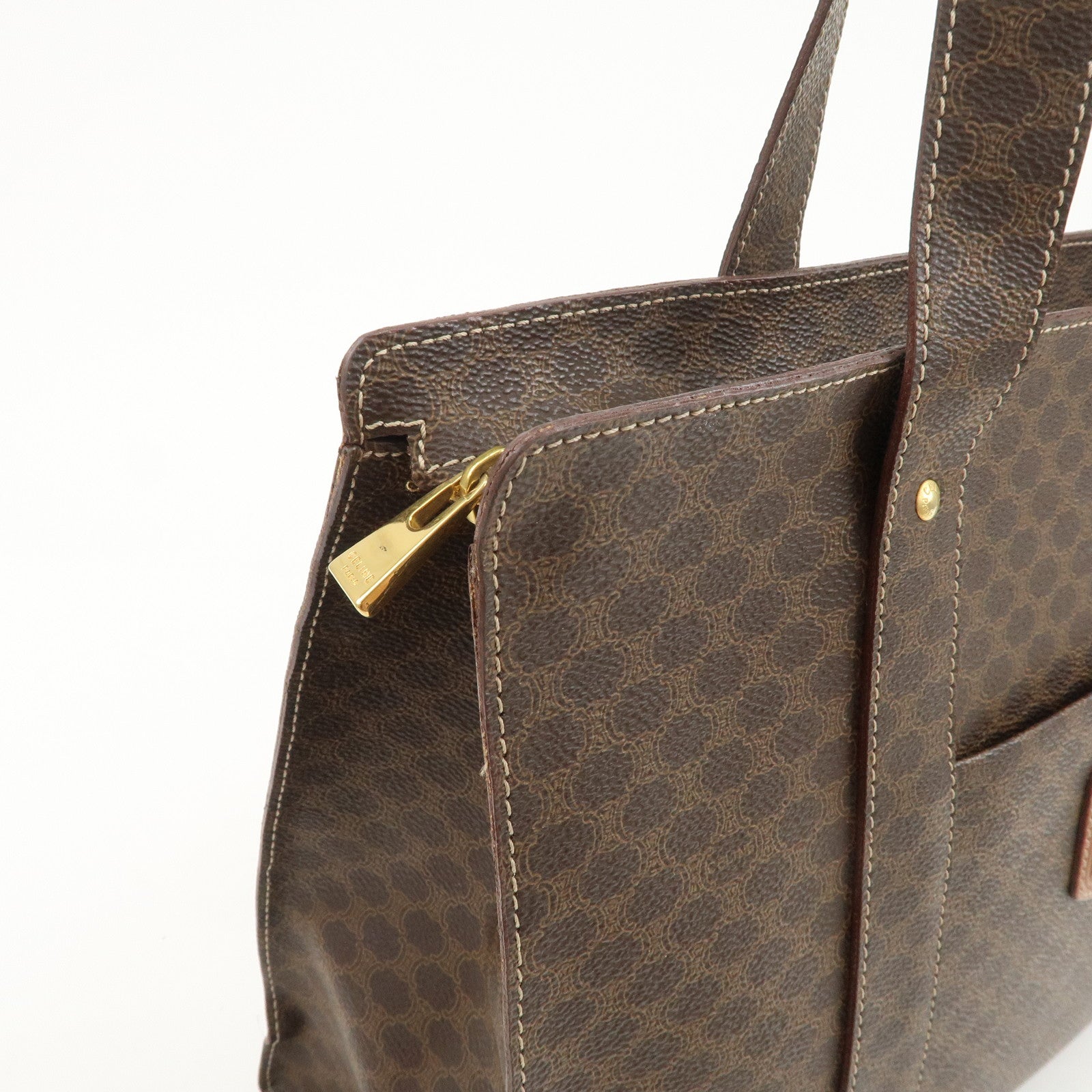 CELINE Macadam PVC Coating Canvas Tote Bag Shoulder Bag Brown