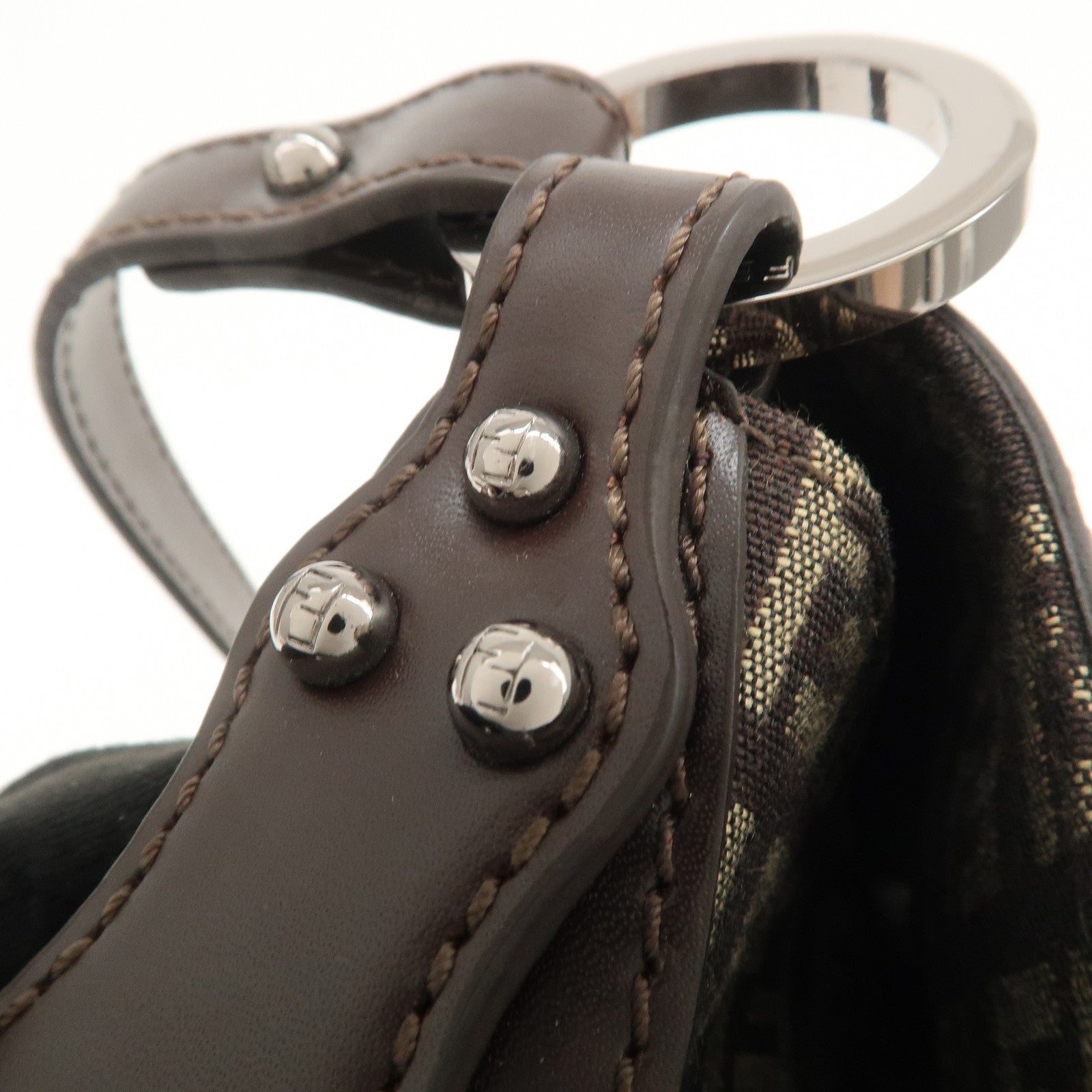 FENDI Zucchino Shoulder Bag Hand Bag Brown Silver 8BR353