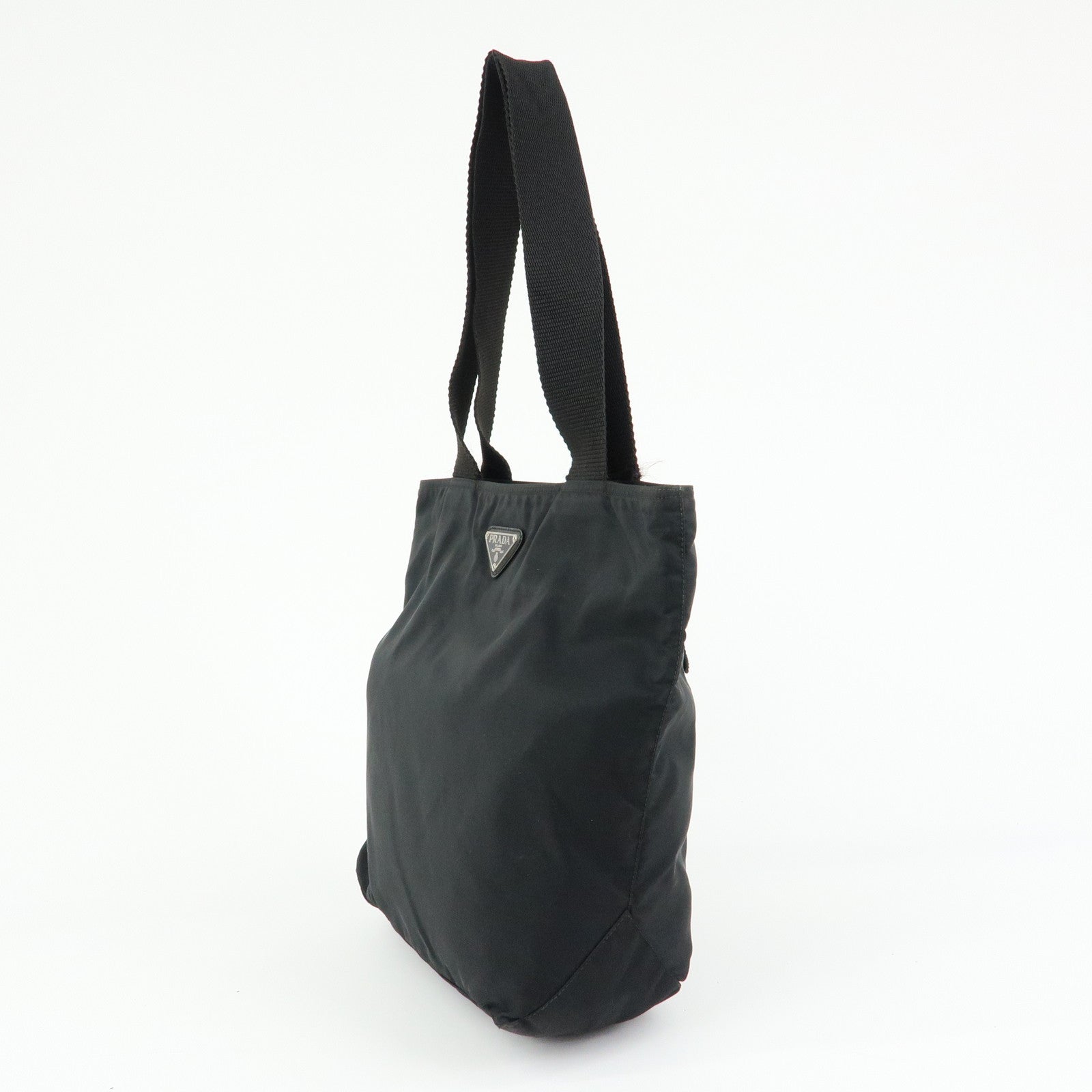 PRADA Triangle Logo Nylon Leather Tote Bag Shoulder Bag Black