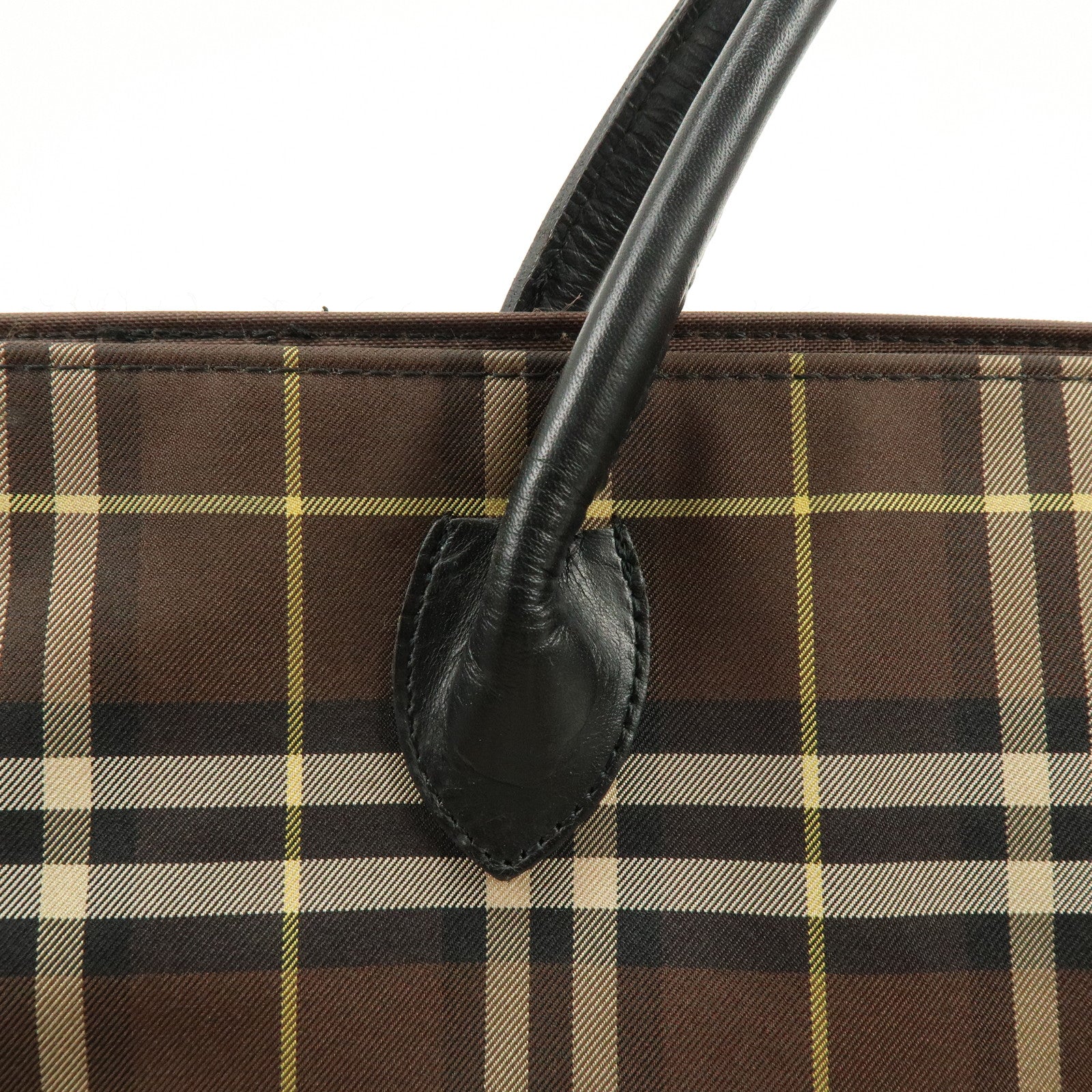 BURBERRY Blue Label Canvas Leather Plaid Tote Bag Hand Bag Brown