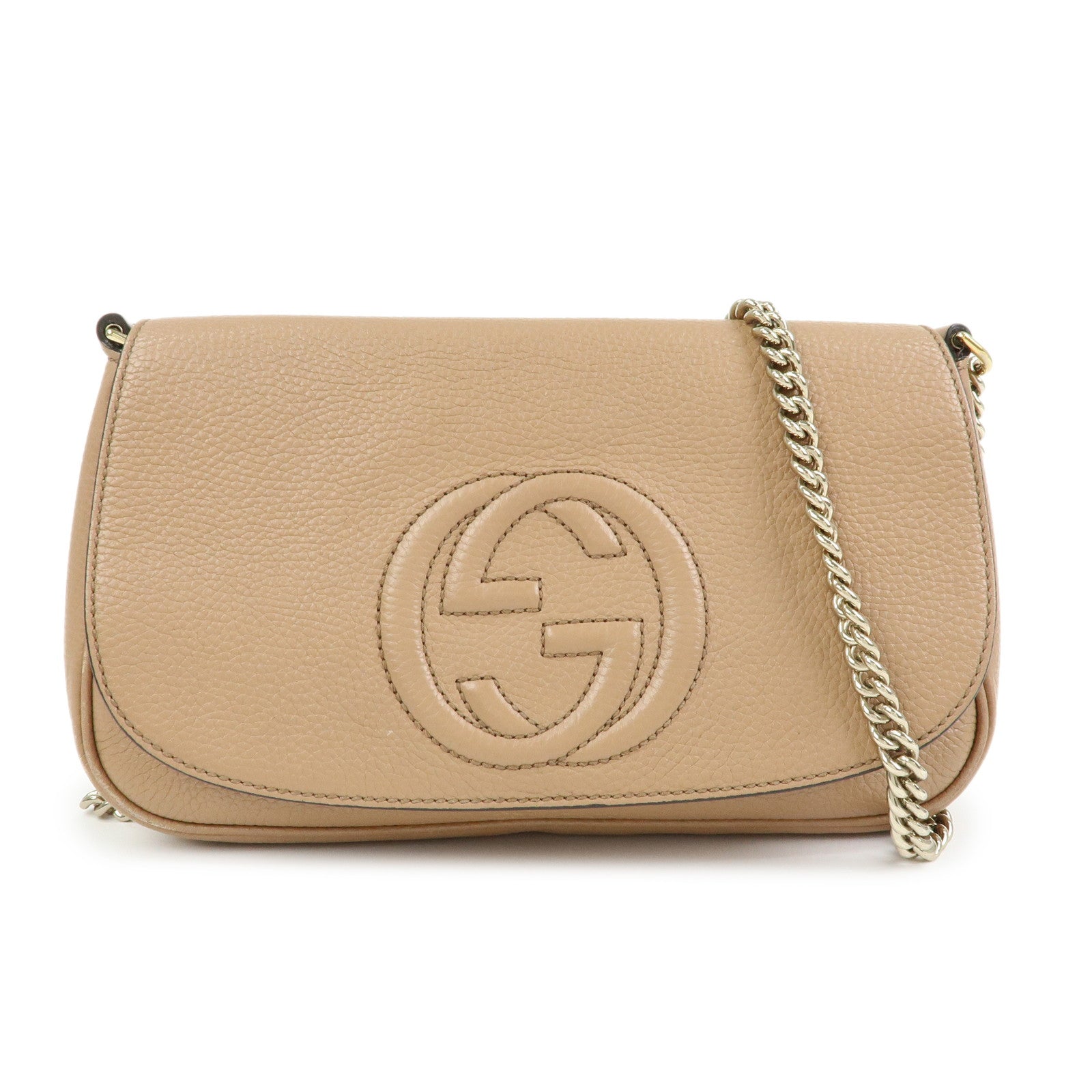 GUCCI SOHO Leather Chain Shoulder Bag Crossbody Bag Beige 536224