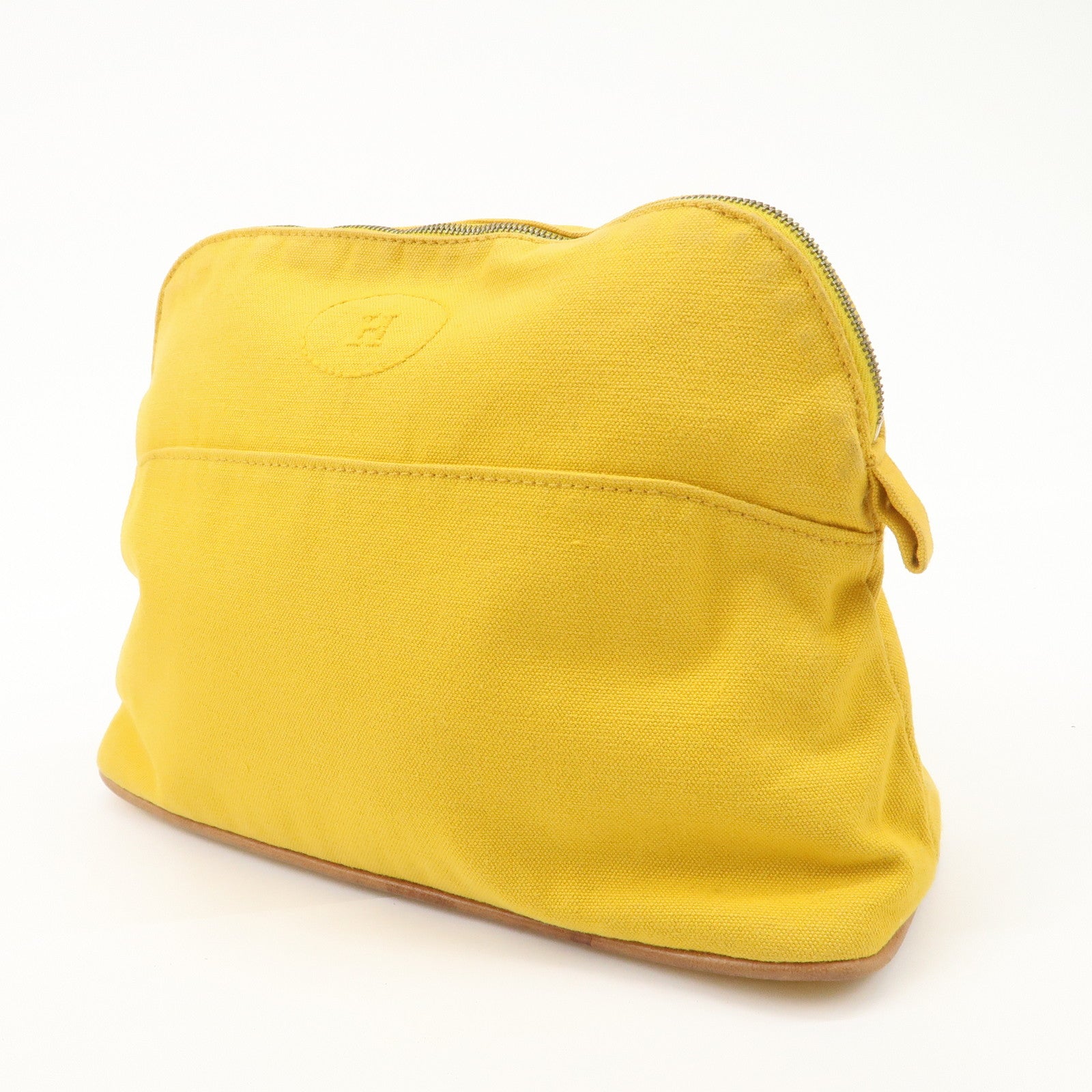 HERMES Set of 2 Leather Canvas Pouch Cosmetic Pouch Pink Yellow Used