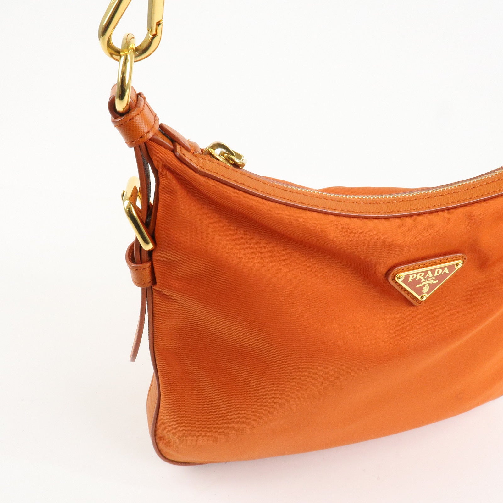 PRADA Triangle Logo Nylon Leather 2Way Shoulder Bag Orange Used