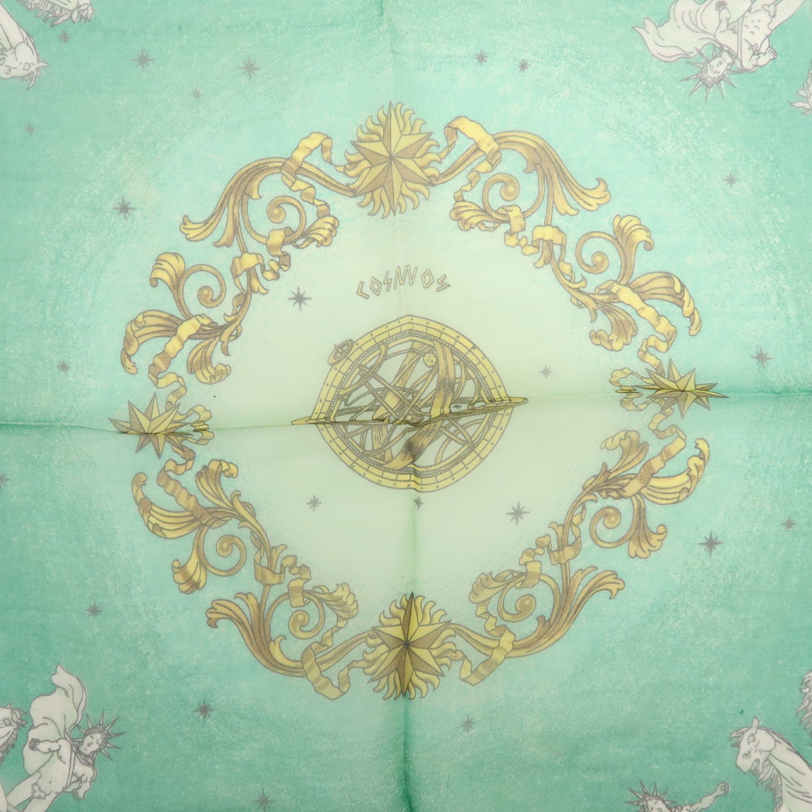 HERMES Carre 40 Silk Scarf COSMOS Horse-drawn Carriage Motif Green