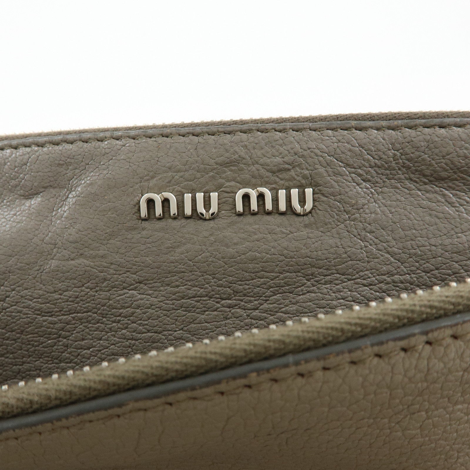 MIU MIU MADRAS Leather Shoulder Bag Crossbody Bag Gray RP0369
