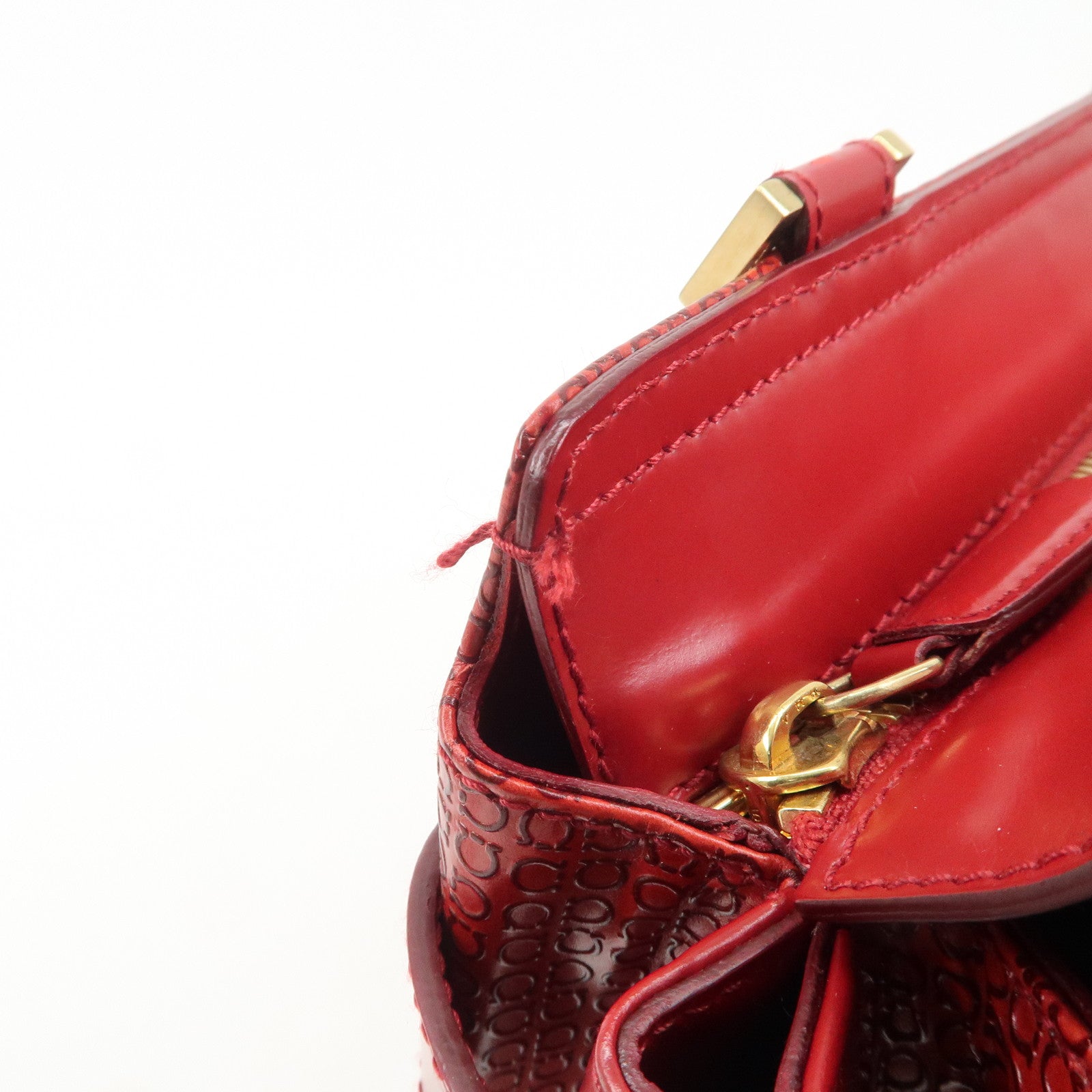 Ferragamo Gancini Leather 2WAY Bag Hand Bag Shoulder Bag Red