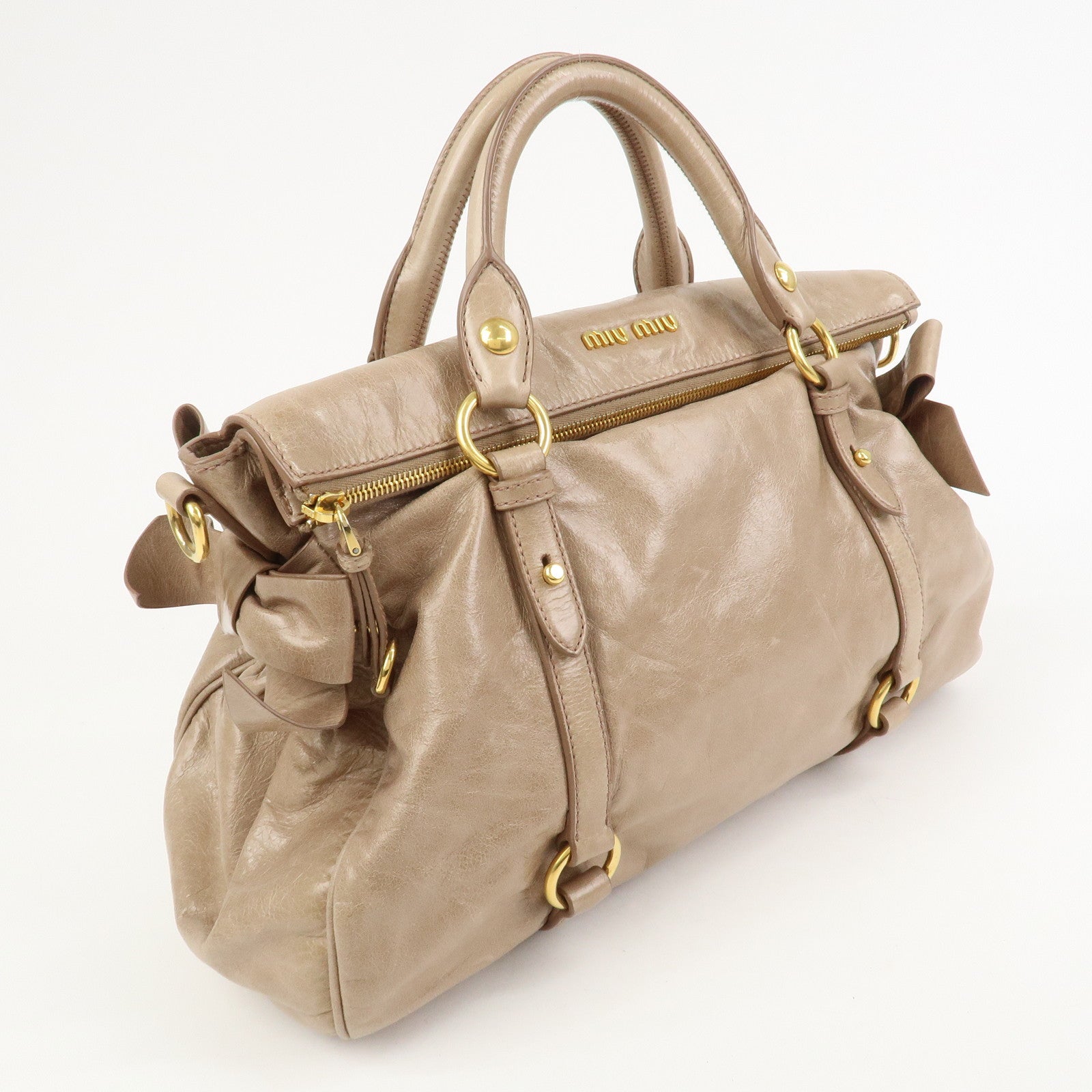 MIU MIU Ribbon Leather 2Way Bag Shoulder Bag Hand Bag Brown RT0365