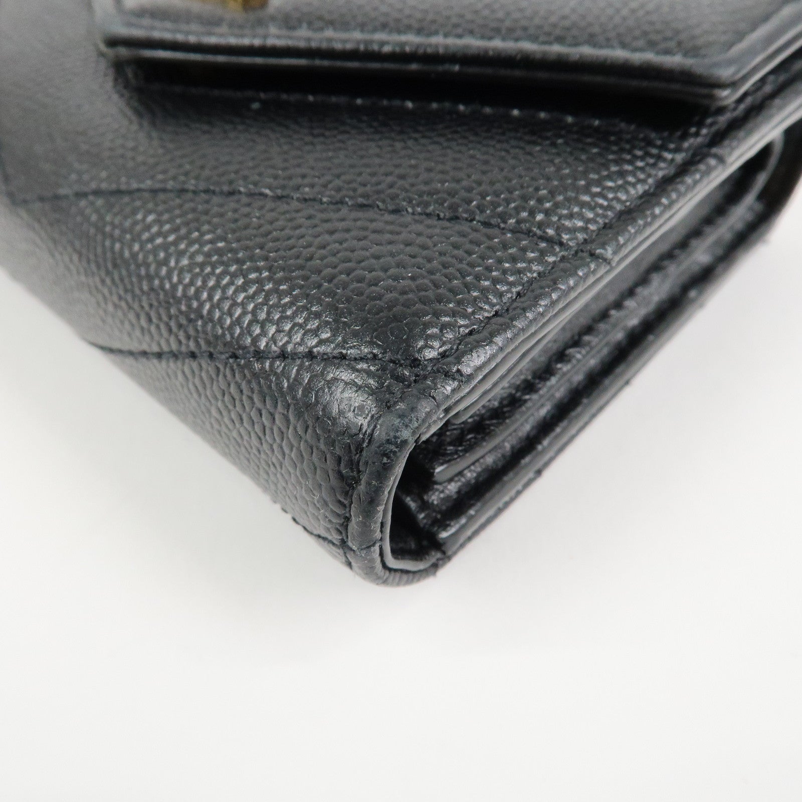 SAINT LAURENT Cassandra Leather Compact Wallet Black