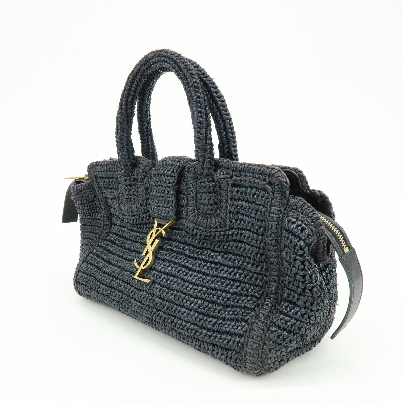 SAINT LAURENT PARIS Baby Downtown Cabas Raffia 2Way Hand Bag 436834