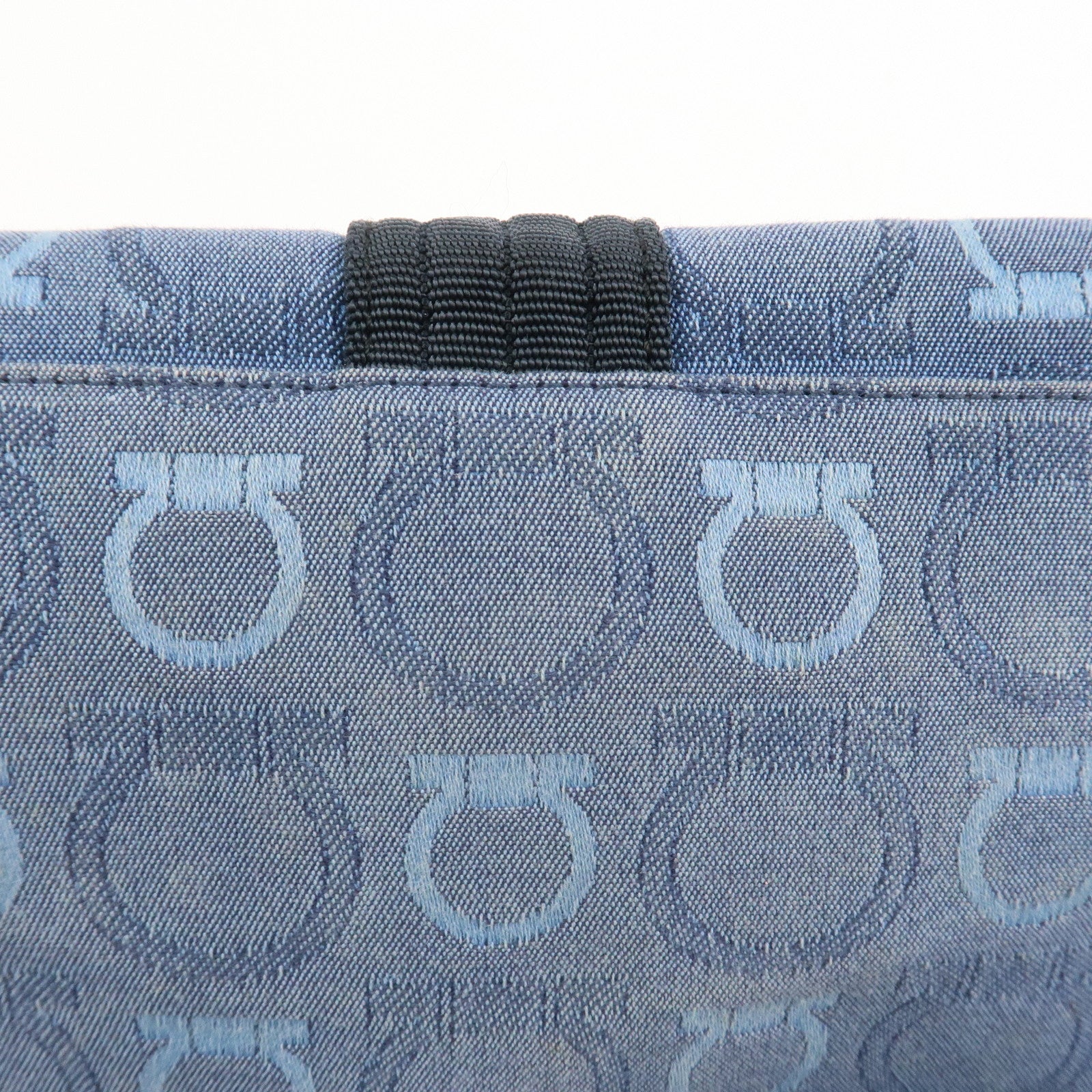 Ferragamo Gancini Canvas Leather Shoulder Bag Navy Black