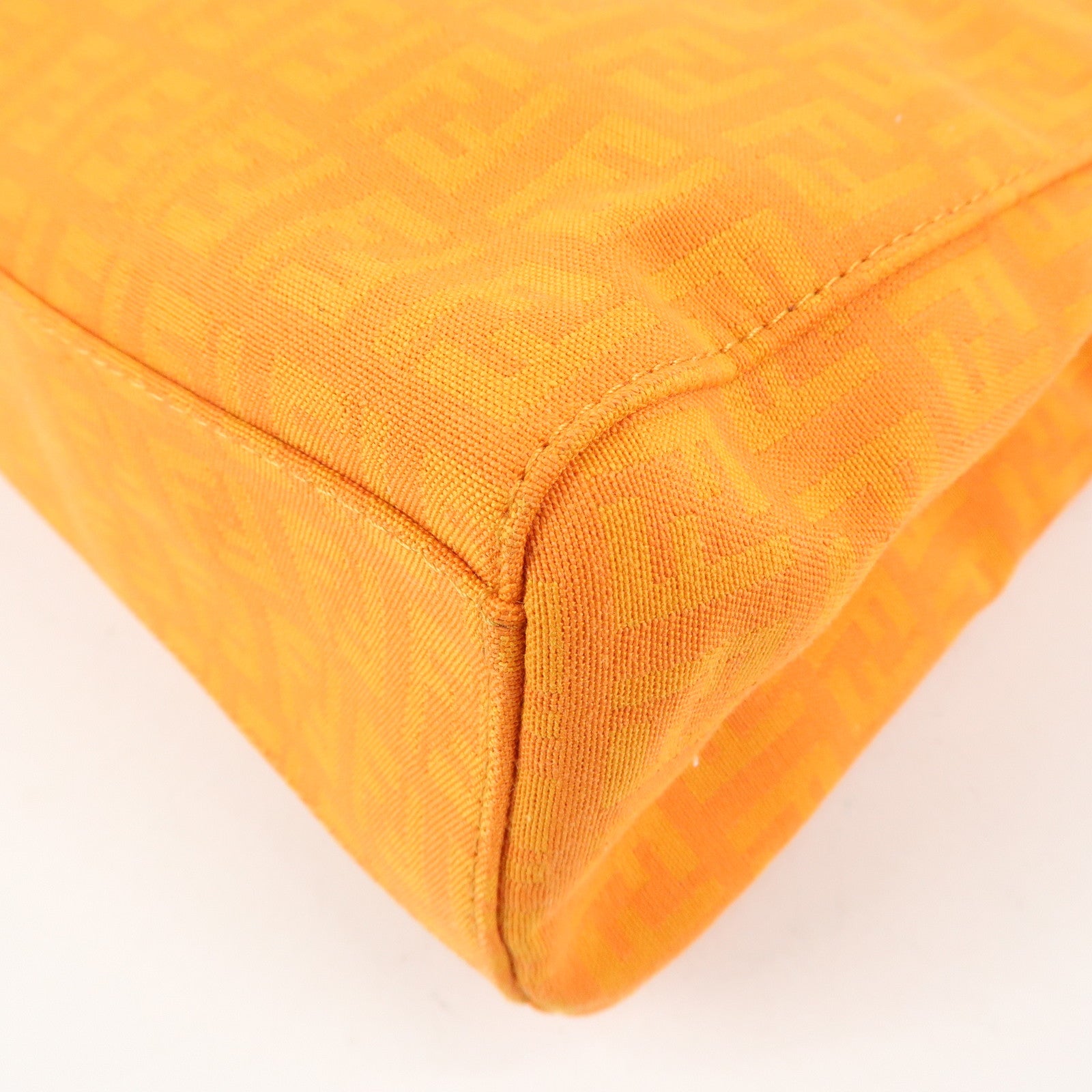 FENDI Zucchino Canvas Leather Hand Bag Tote Bag Orange 8BH072 Used