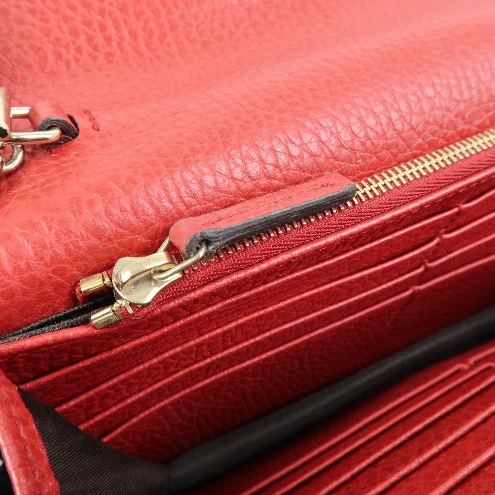 GUCCI Interlocking G Leather Chain Wallet Shoulder Bag Red 510314