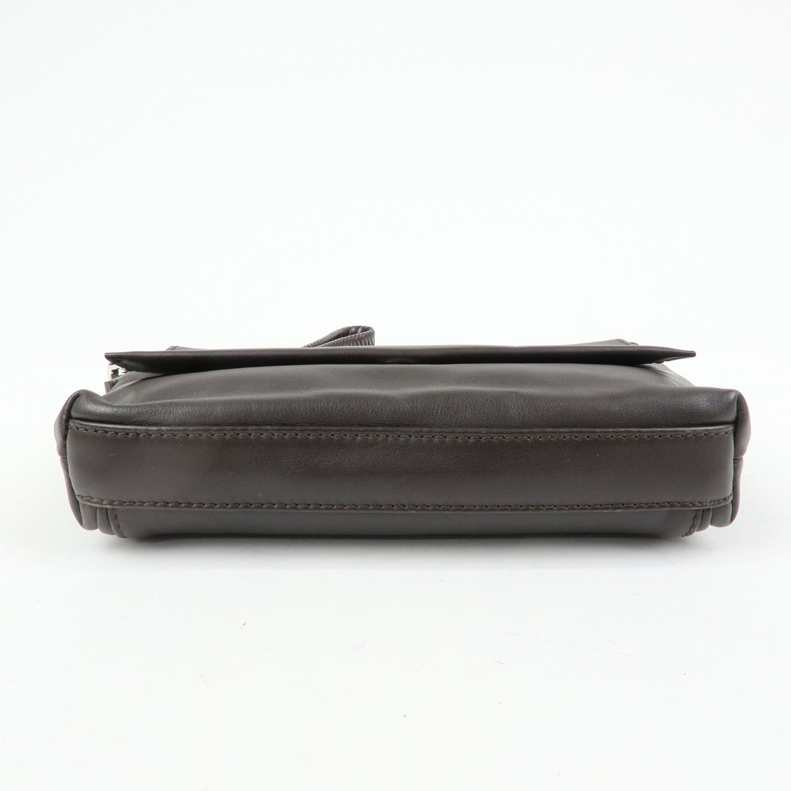 Ferragamo Leather Clutch Bag Second Bag Wrist Strap Brown