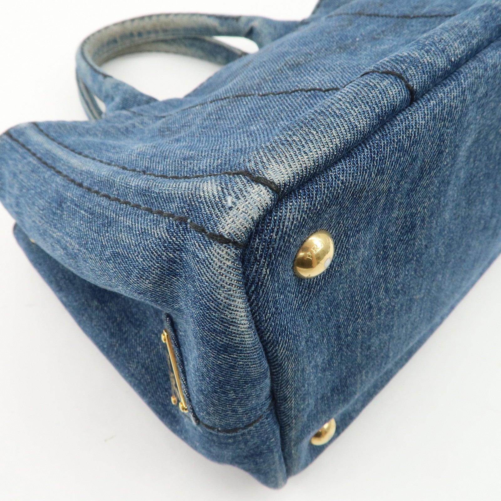 PRADA Canapa Mini Canvas Denim 2Way Shoulder Hand Bag Blue B2439G