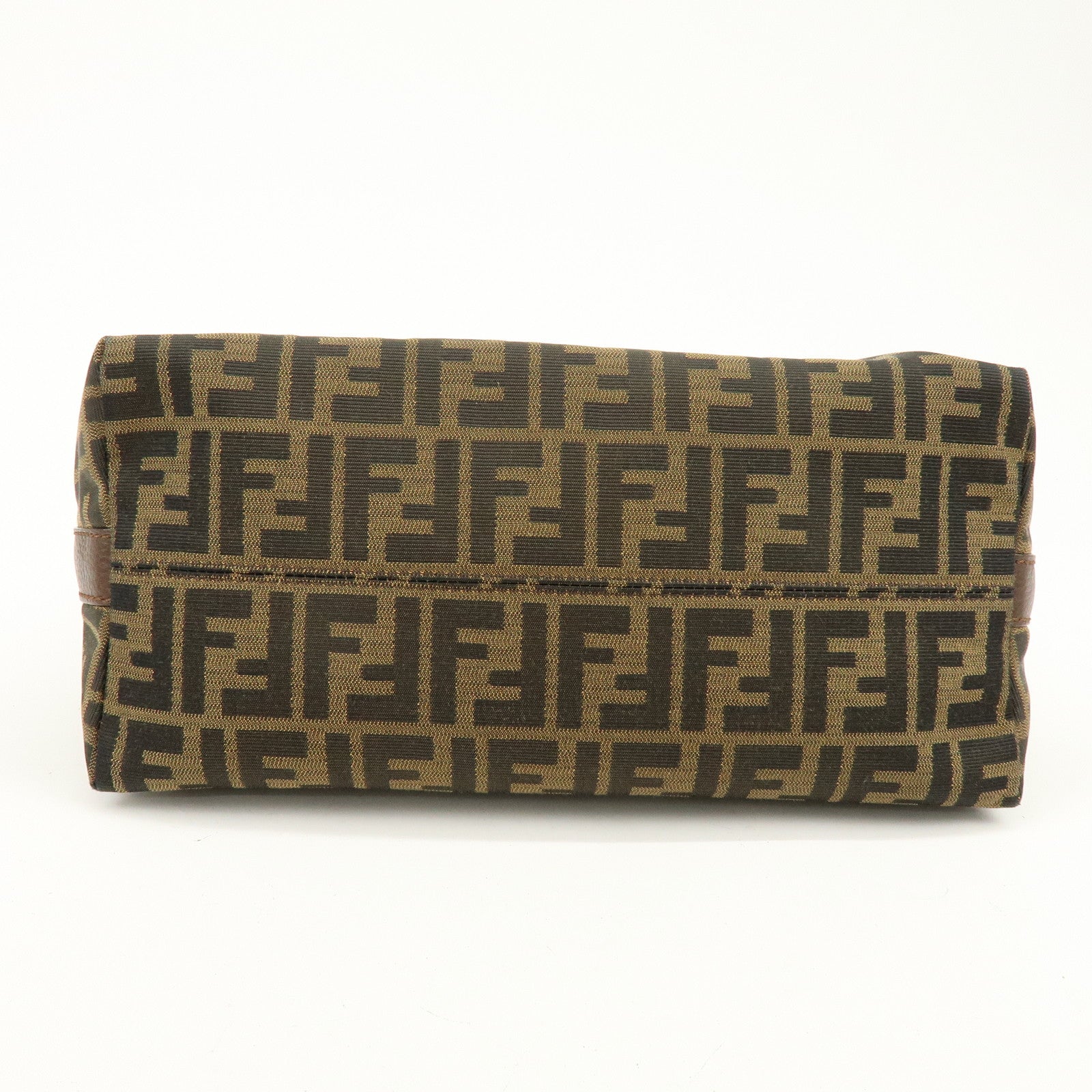 FENDI Zucca Canvas Leather Shoulder Bag Black Brown 8BR698