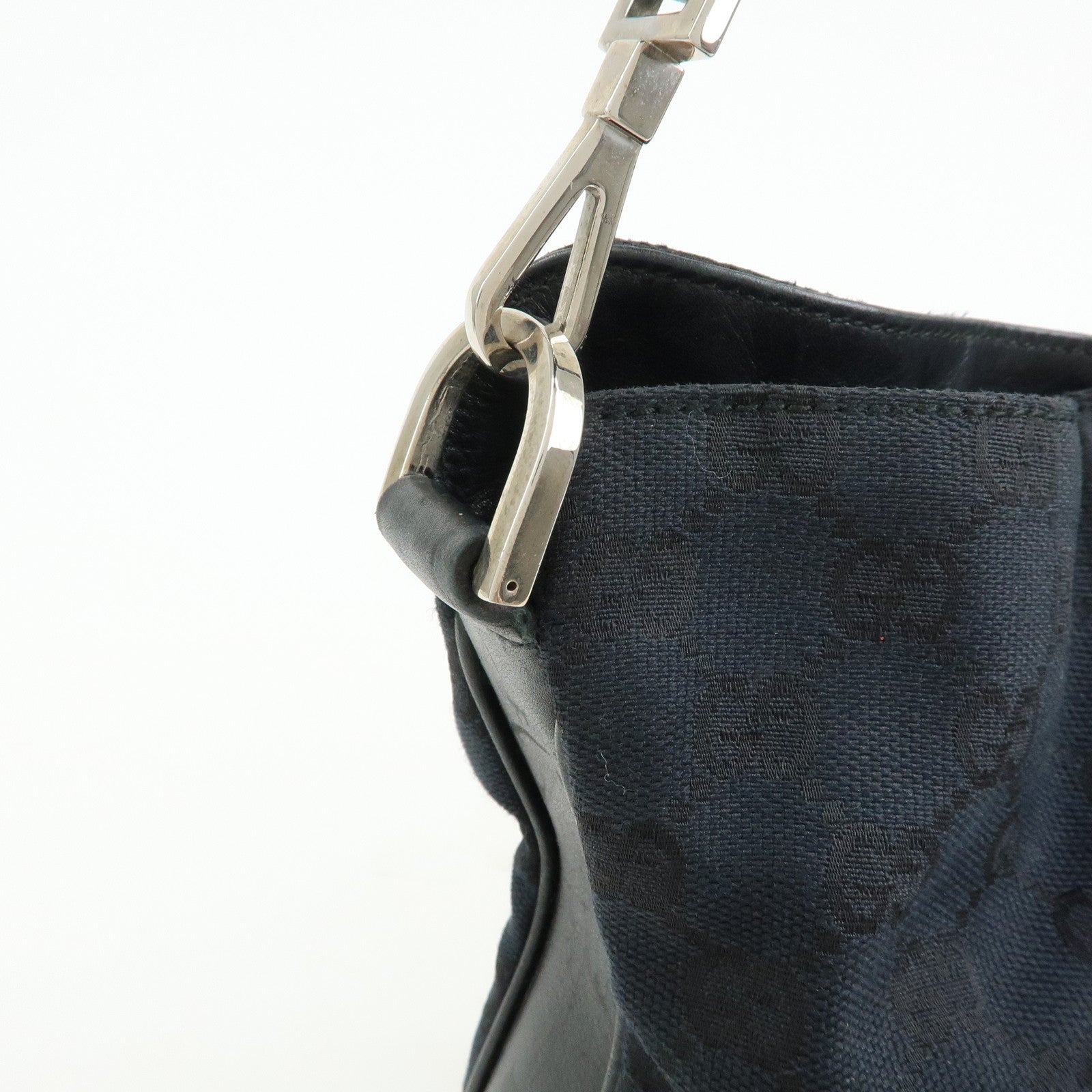 GUCCI Bamboo GG Canvas Leather Shoulder Bag Black 001・4095・001553