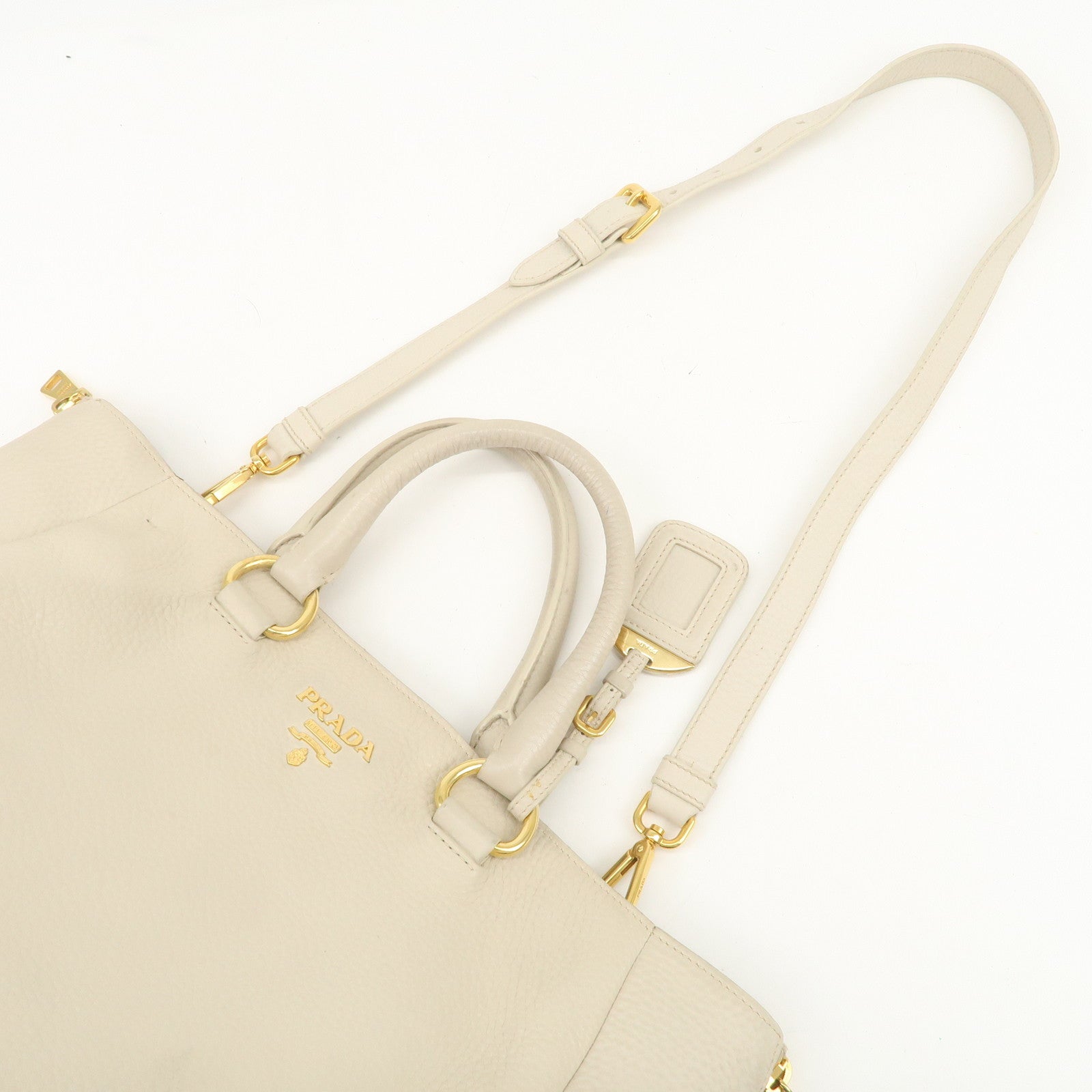PRADA Logo 2Way Bag Hand Bag Shoulder Bag Ivory