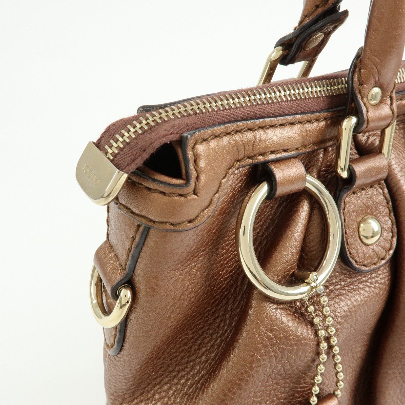 GUCCI Sukey Interlocking G Leather 2Way Shoulder Bag Bronze 247902