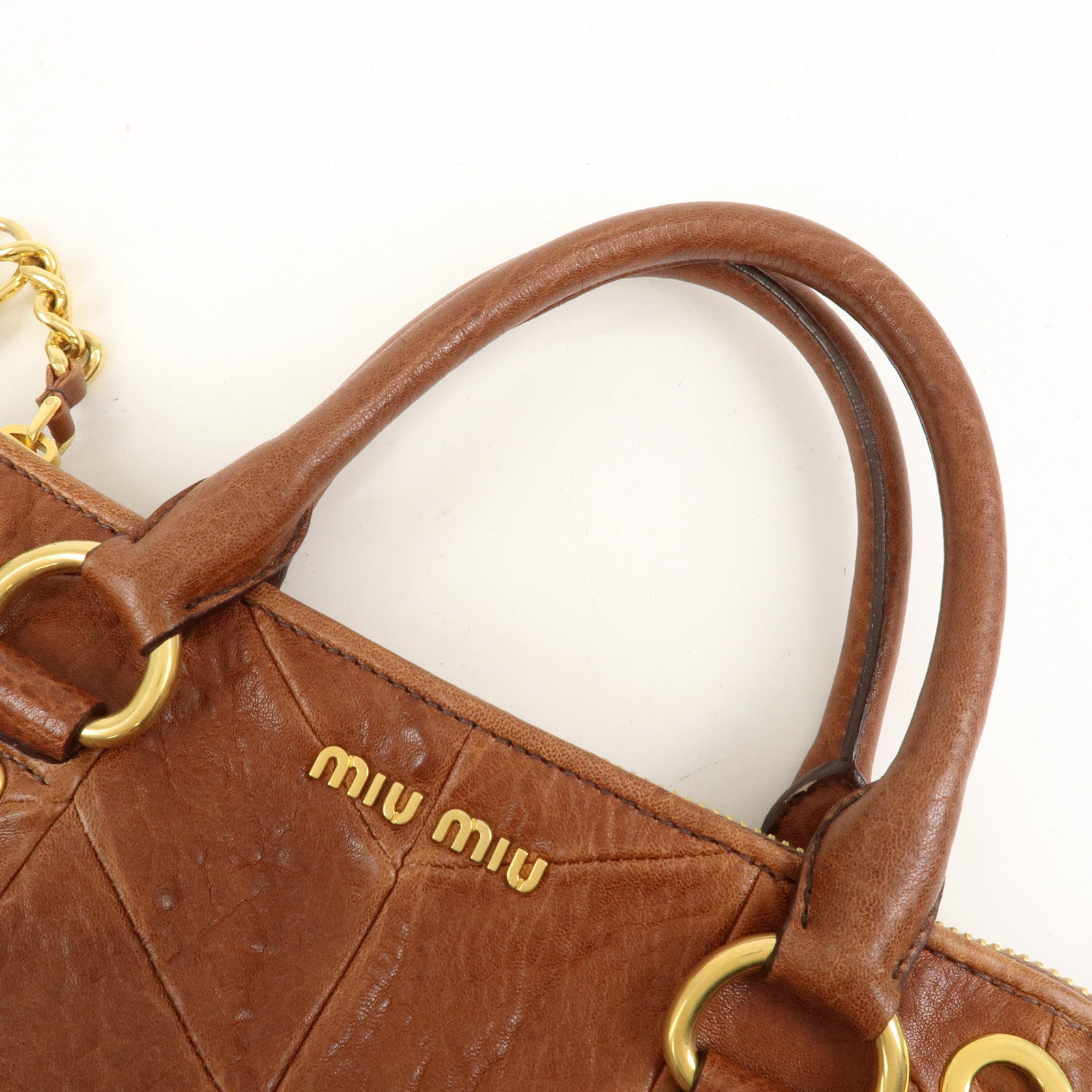 MIU MIU Logo Leather 2Way Bag Hand Bag Shoulder Bag Brown