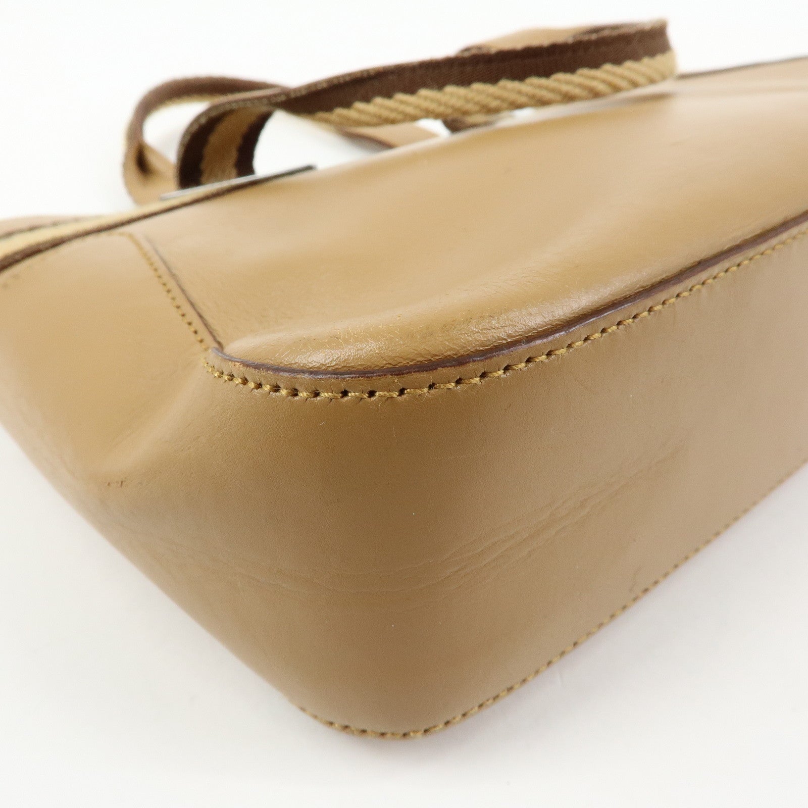 GUCCI Sherry Leather Canvas Hand Bag Beige Brown 000.0860
