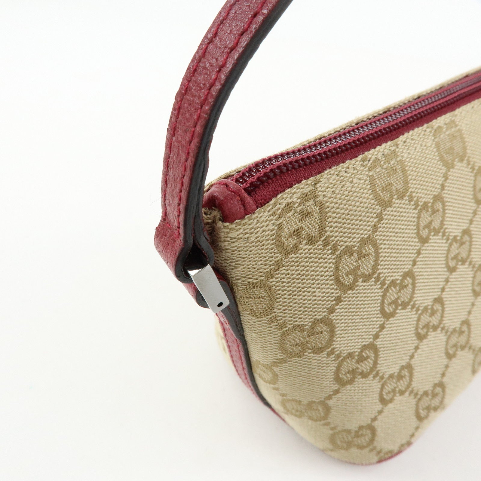 GUCCI Boat Bag GG Canvas Leather Hand Bag Beige Red 07198