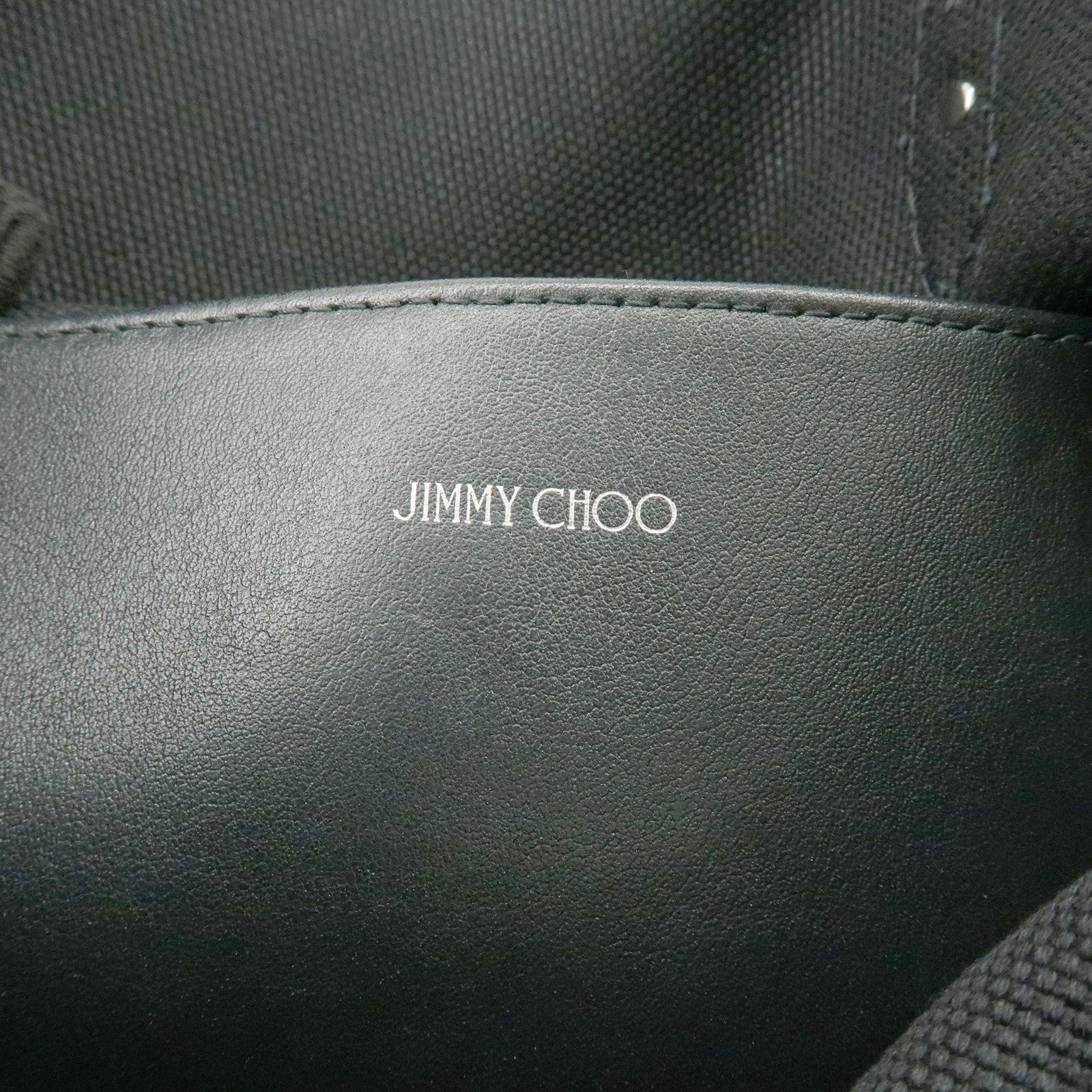 JIMMY CHOO Logo Canvas Leather Shoulder Bag Tote Bag Black