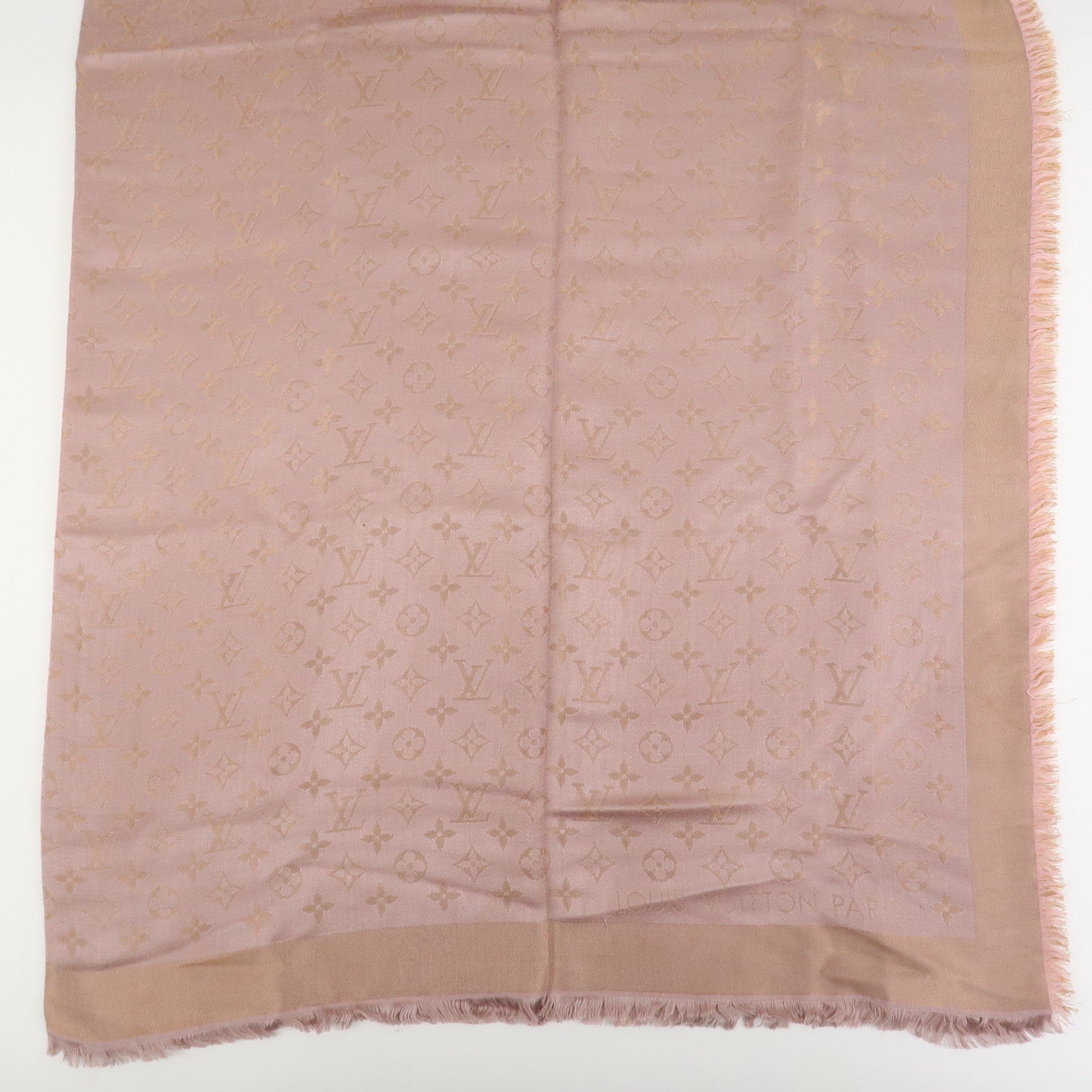 Louis Vuitton Monogram Shine Silk Wool Scarf Shawl Pink M75700