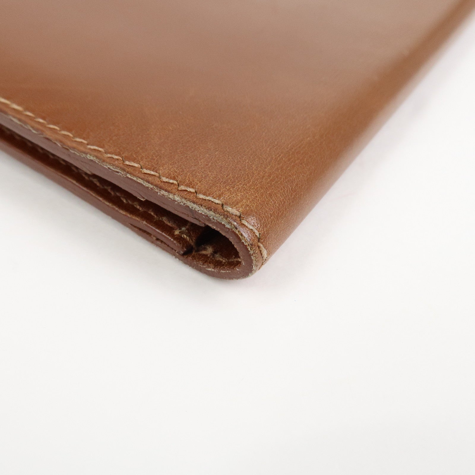 HERMES Bearn Classic Box Calf □O Stamped Bi-Fold Long Wallet Brown