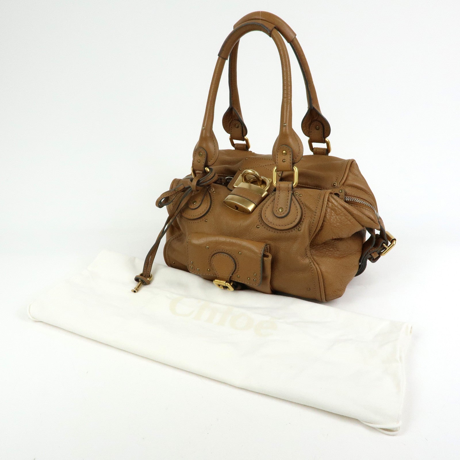 Chloe Paddington Leather Shoulder Bag Boston Bag Brown