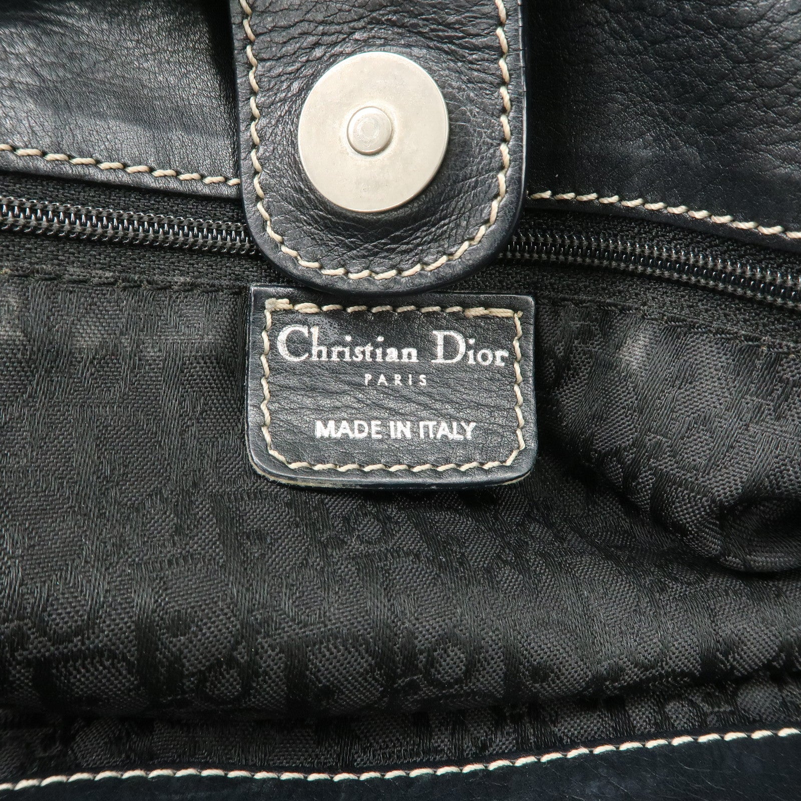 Christian Dior Leather Shoulder Bag Hand Bag Black Silver HDW