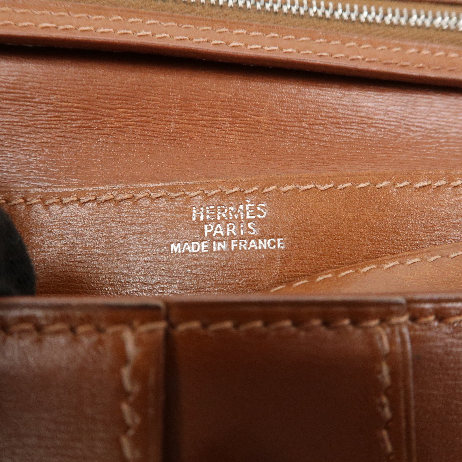 HERMES Bearn Leather Bi-fold Long Wallet F Stamped Brown