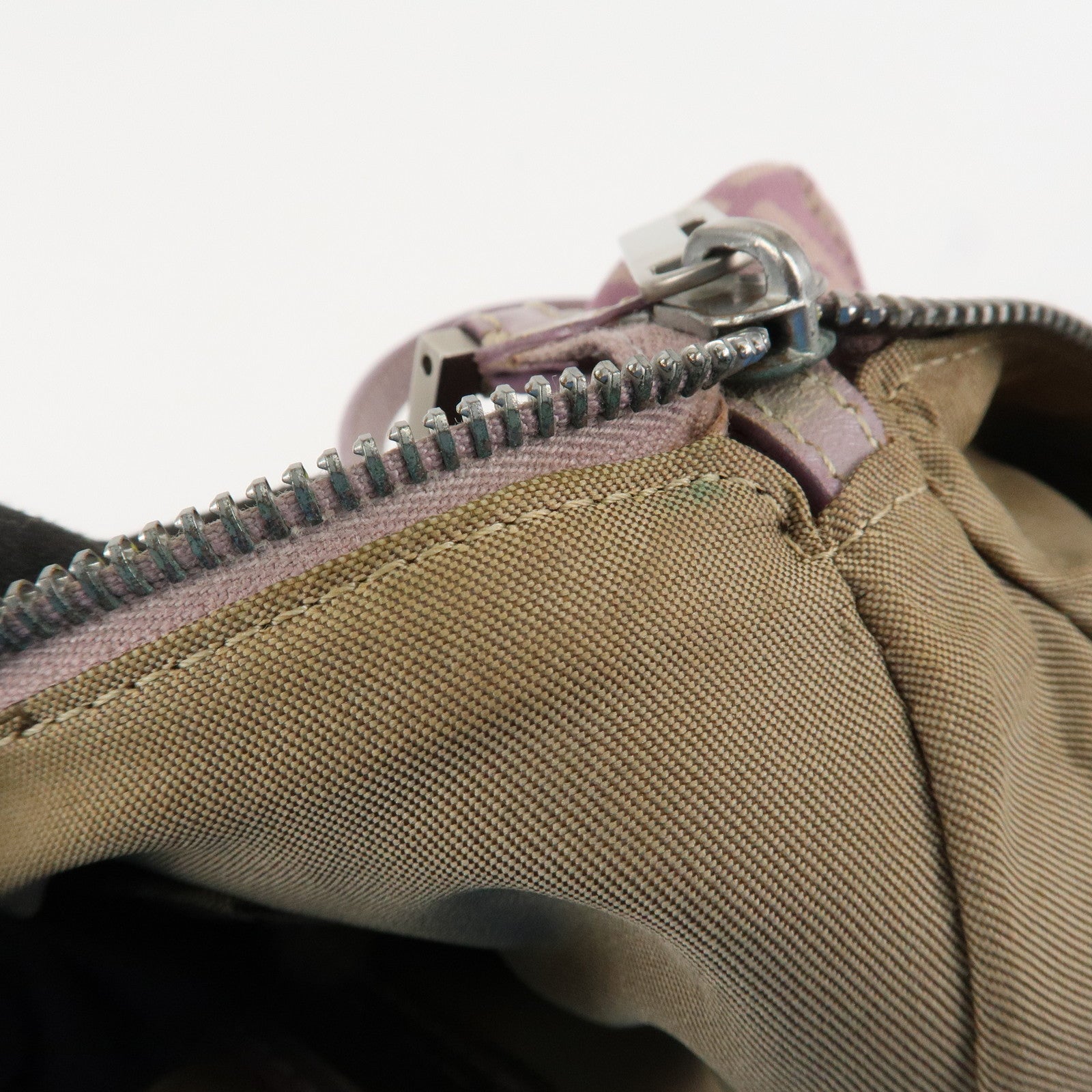 FENDI Zucchino Canvas Leather Shoulder Bag Pink 8BR267 Used