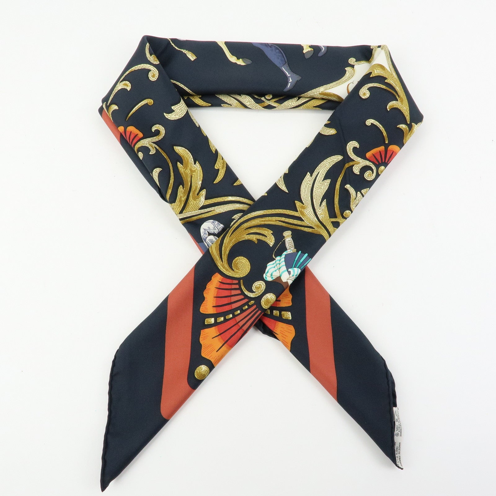 HERMES Carre 90 Silk 100% Scarf Cheval Jurc Blaqck Brown Red
