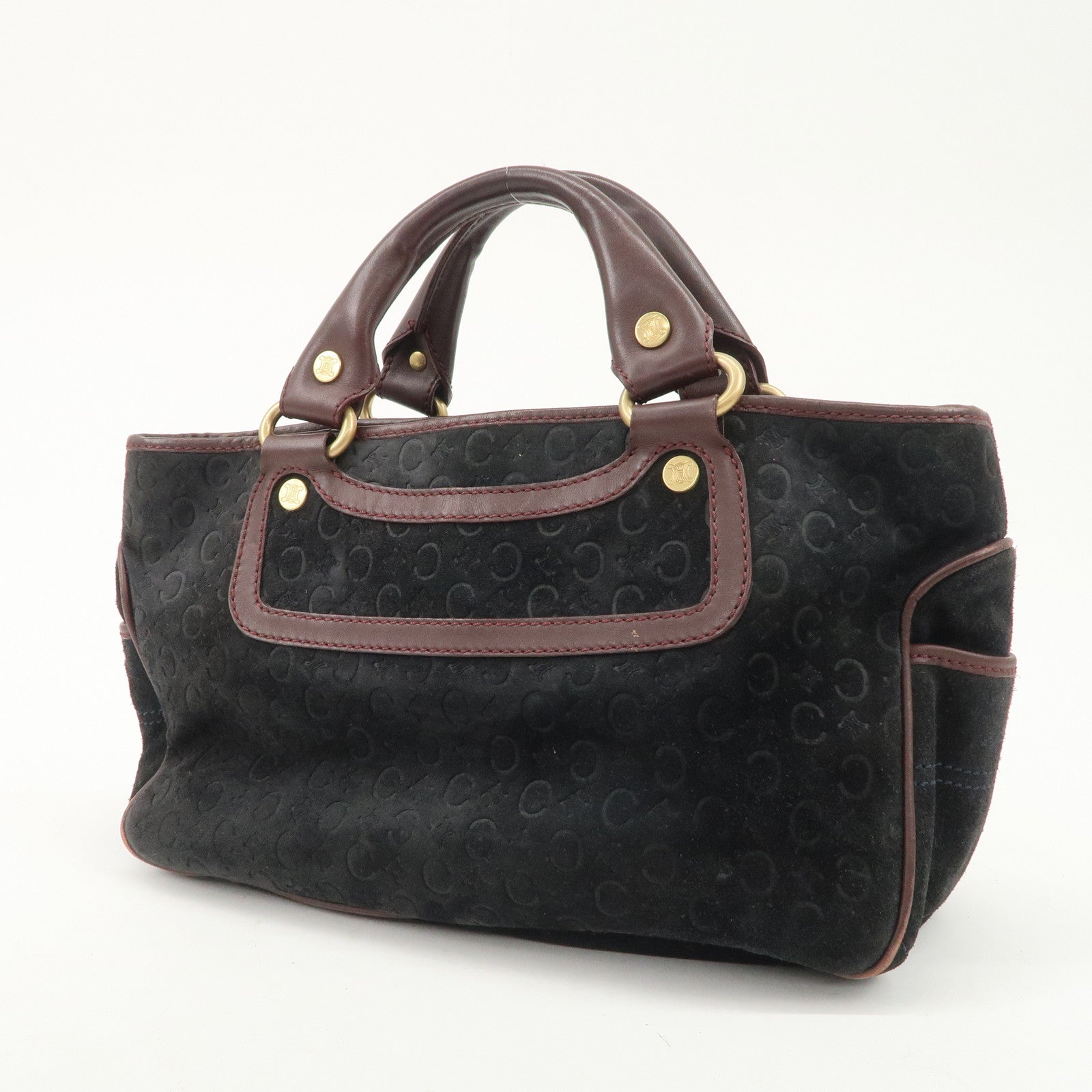 CELINE C Macadam Suede Leather Boogie Bag Bordeaux Black