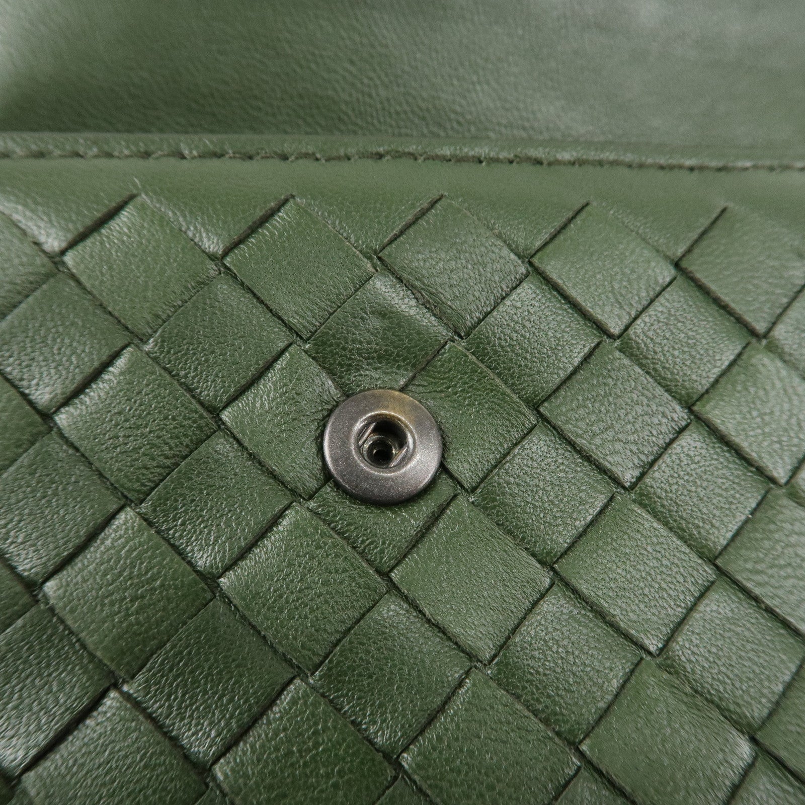 BOTTEGA VENETA Intrecciato Leather Tri-fold Wallet Dark Green Used