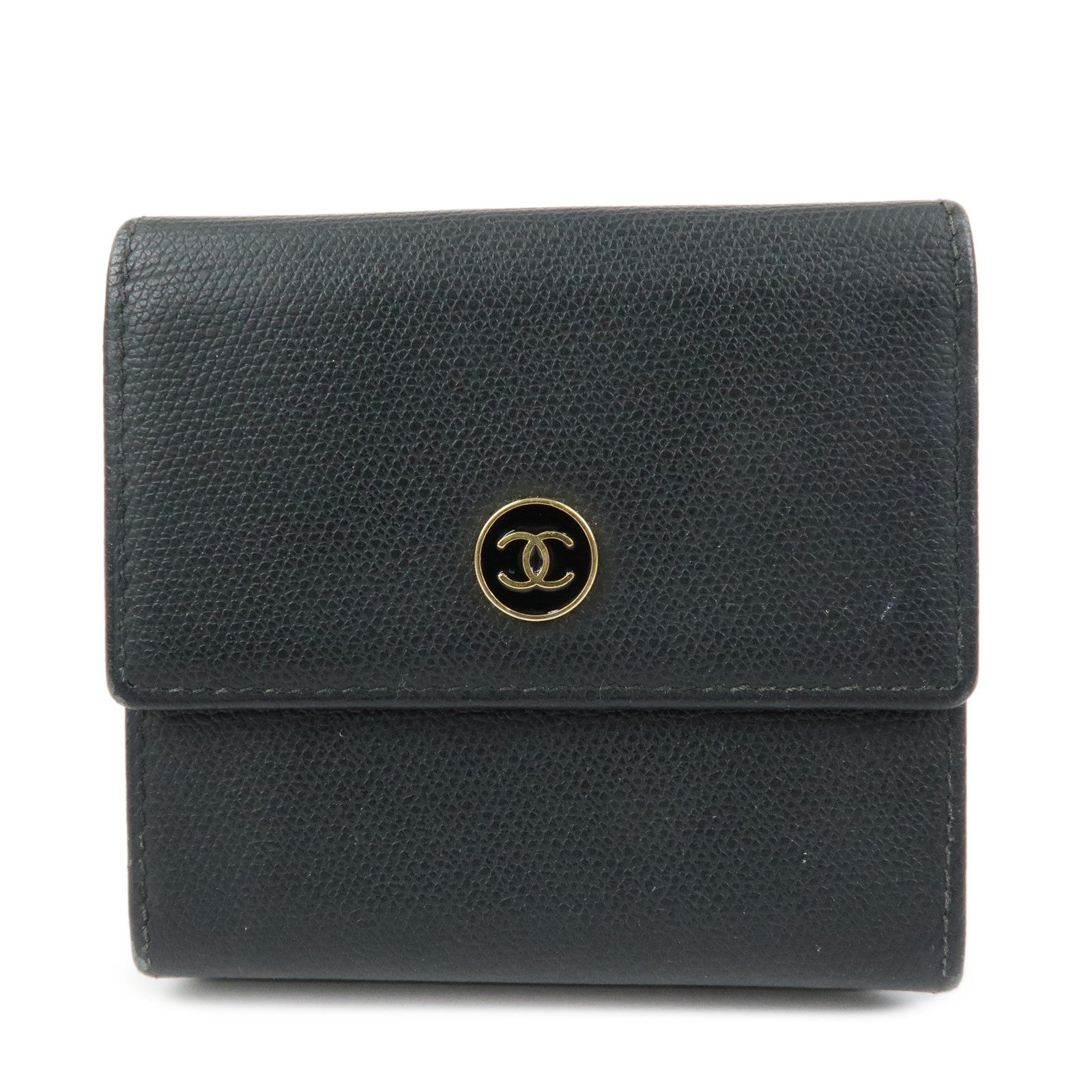 CHANEL COCO Button Calf Leather Compact Wallet Black