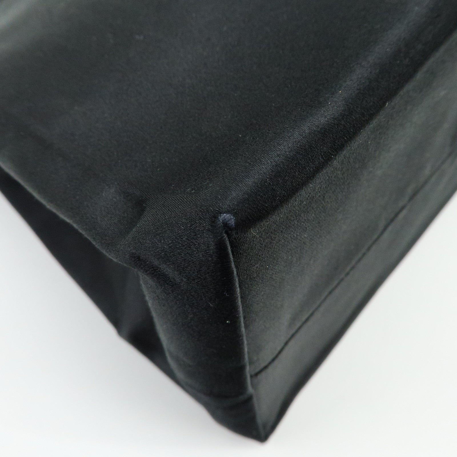 PRADA Triangle Logo Satin Tote Bag Hand Bag Black