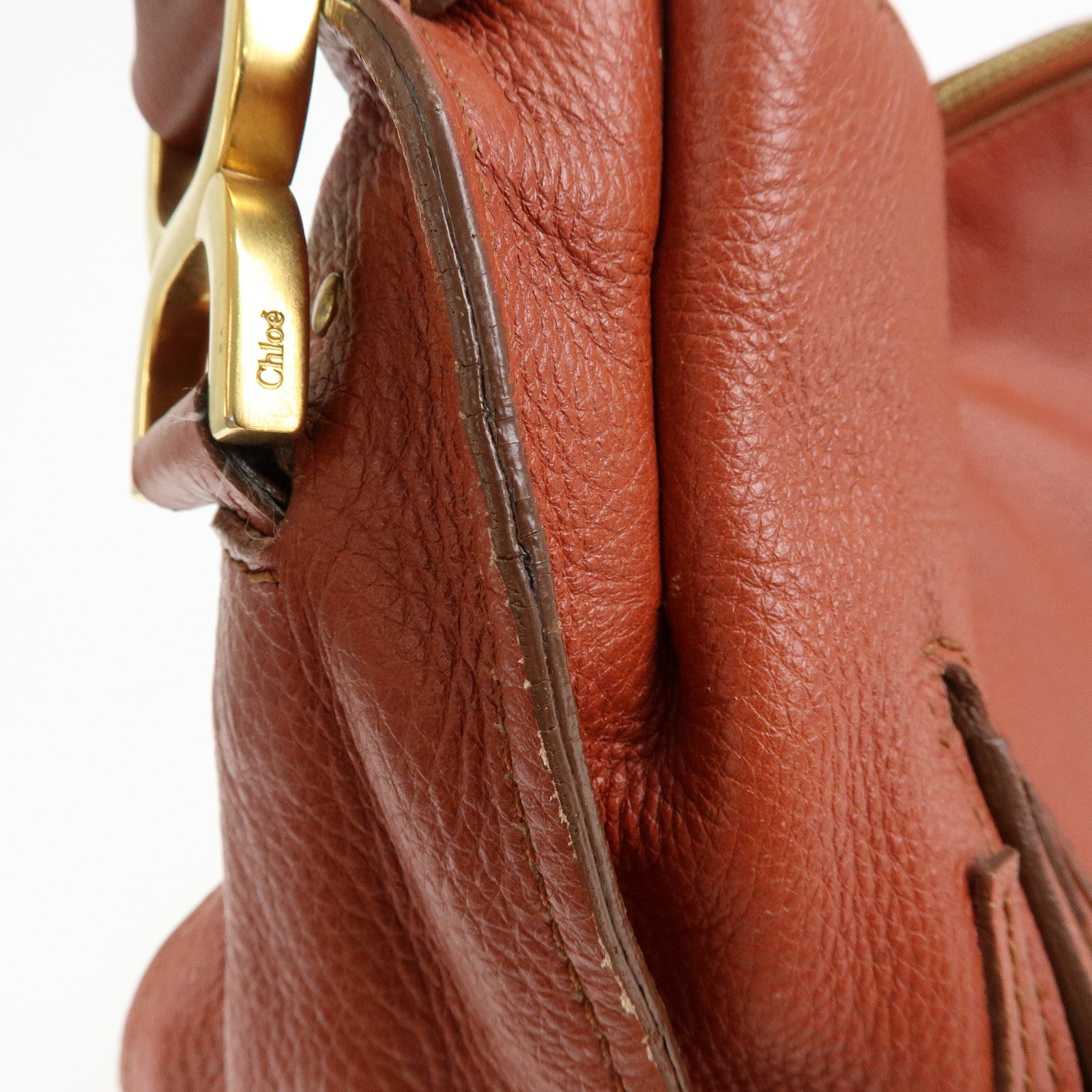 Chloe Marcie Leather Shoulder Bag Tote Bag Red Brown