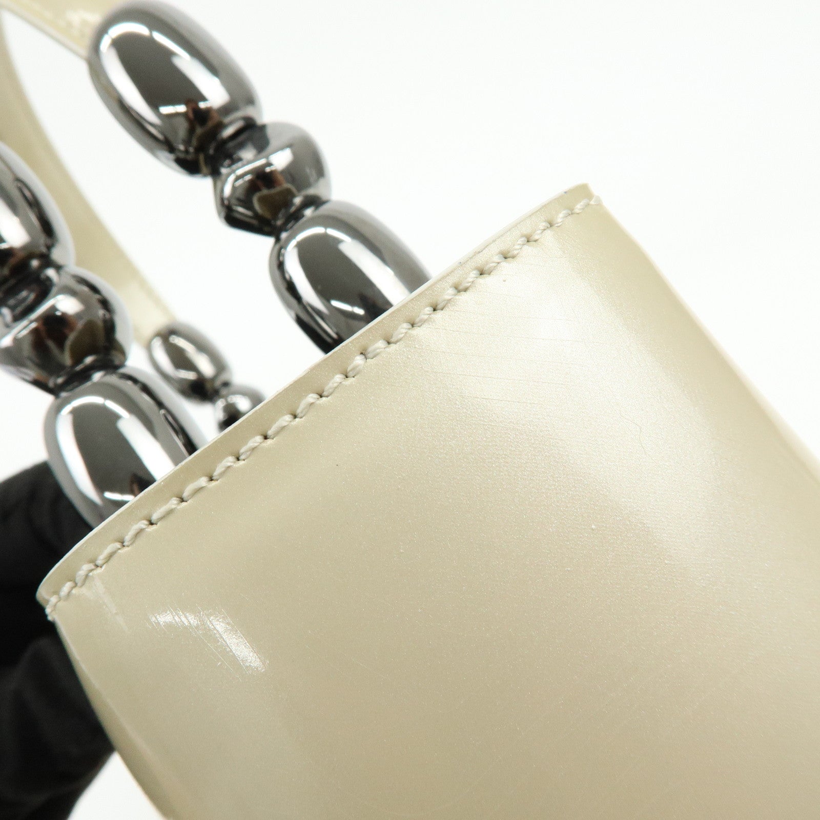 Christian Dior Maris Pearl Patent Leather Hand Bag Ivory