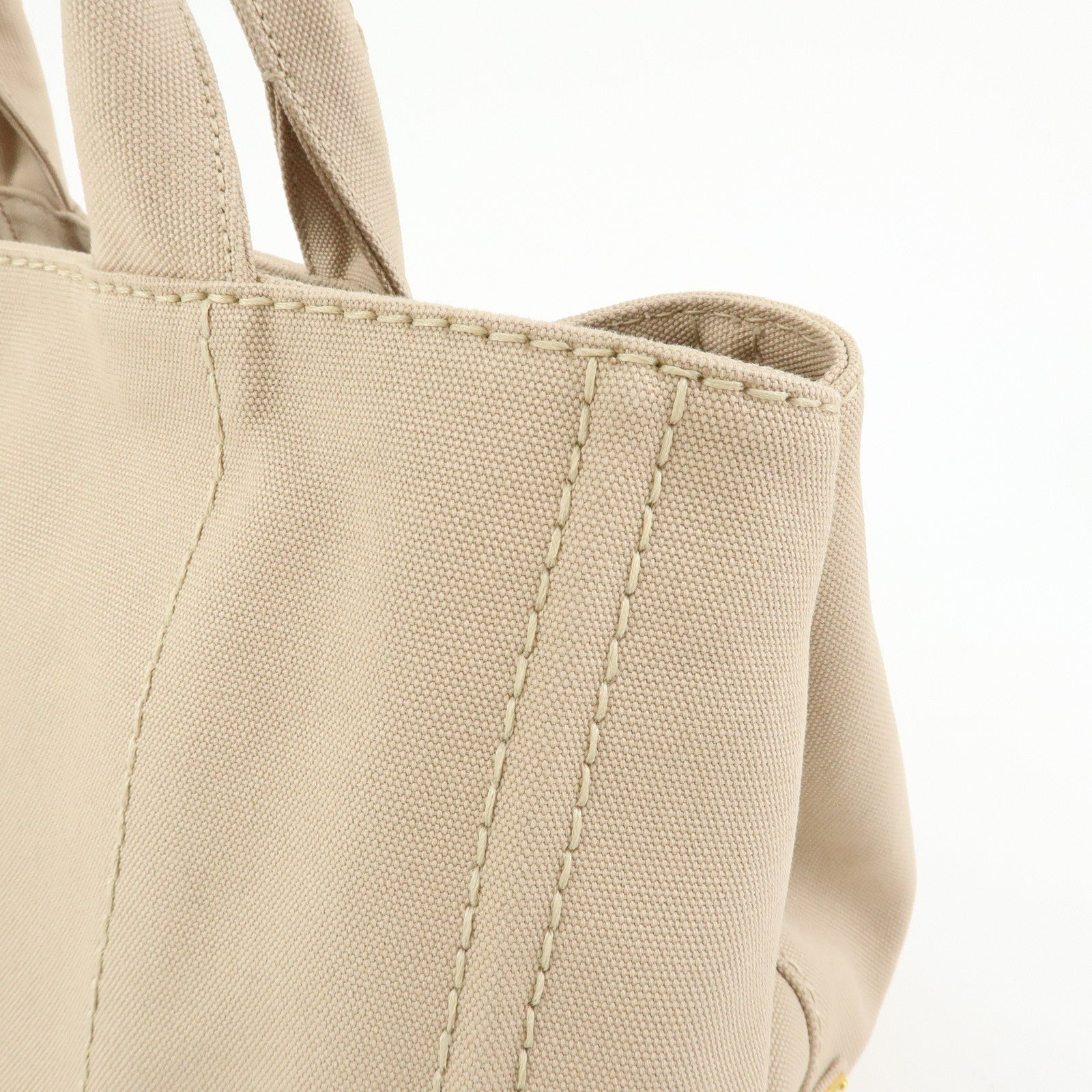 PRADA Canapa Triangle Logo 2Way Tote Hand Shoulder Bag Beige B1877G