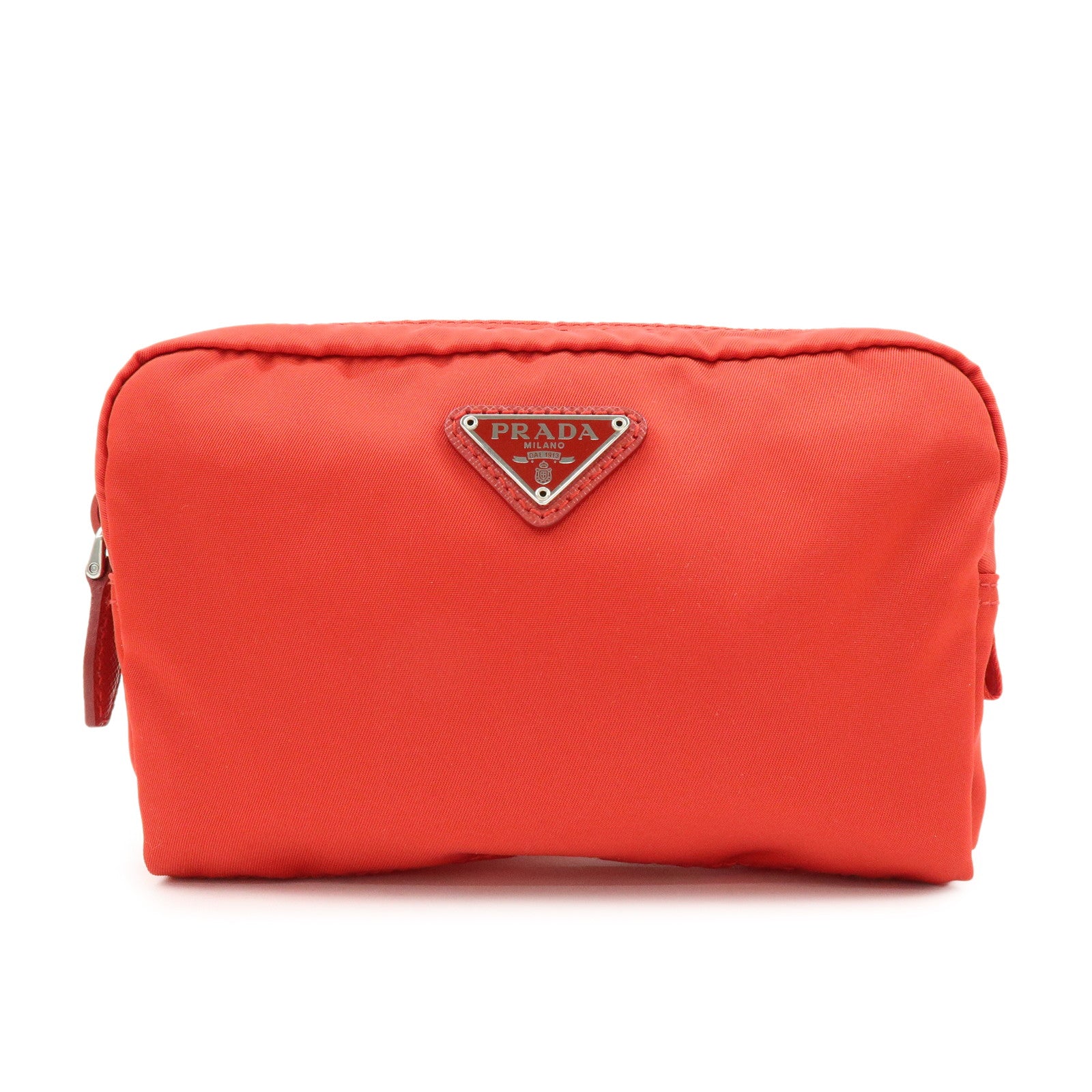 PRADA Triangle Logo Nylon Pouch Cosmetic Pouch Red