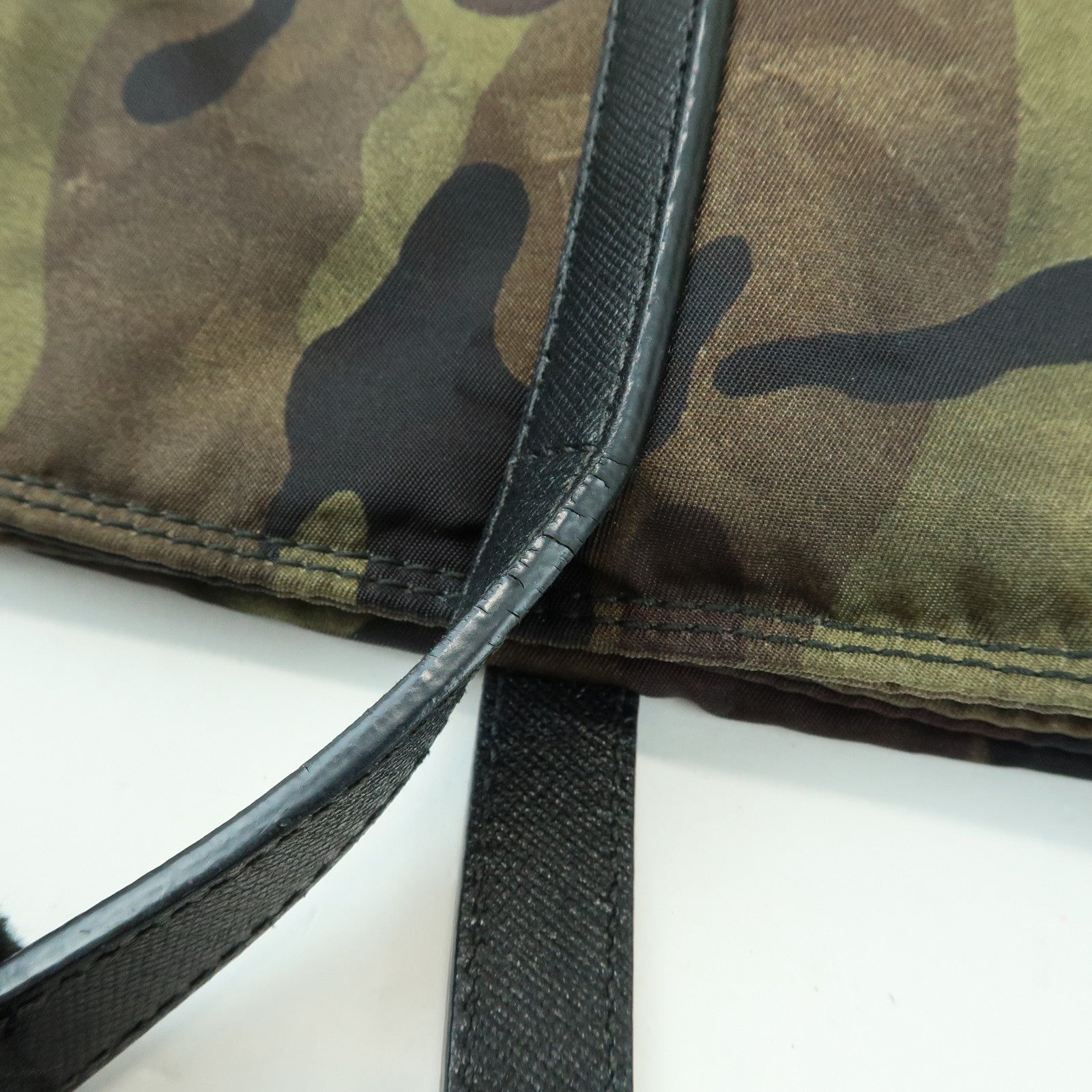 PRADA Triangle Logo Nylon Saffiano Leather 2Way Hand Shoulder Bag Khaki