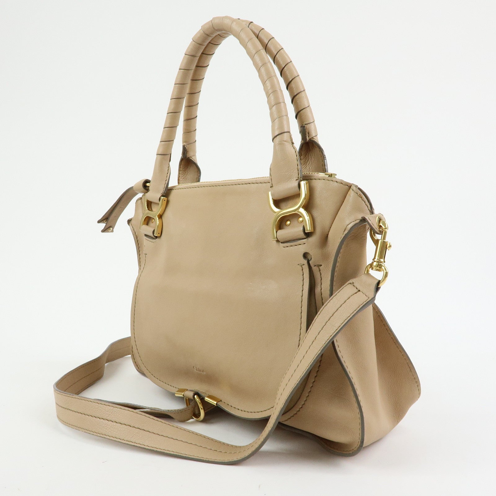 Chloe Marcie Leather 2Way Bag Shoulder Bag Hand Bag Beige