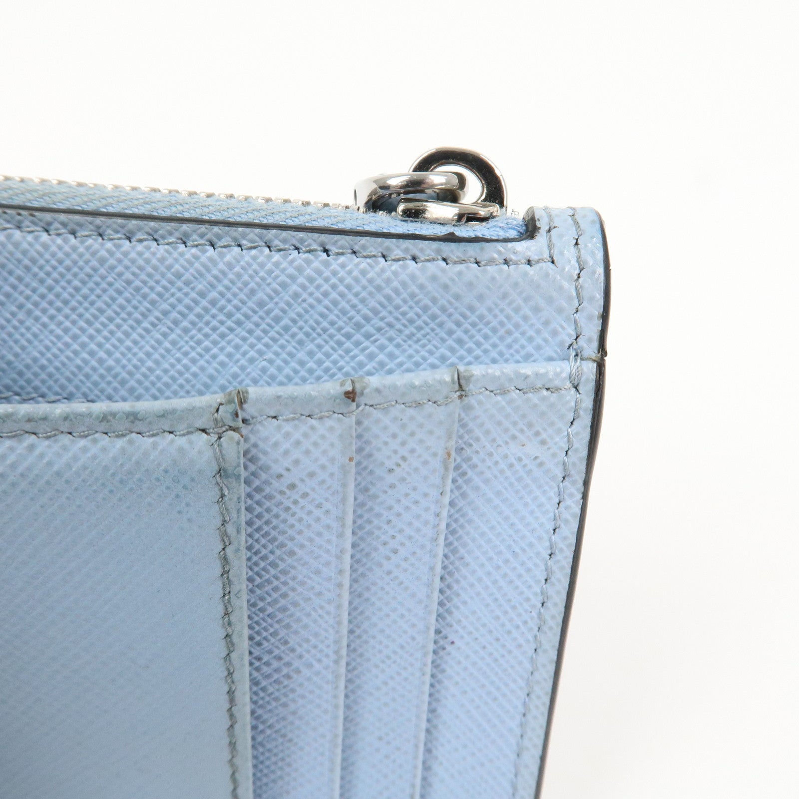 PRADA Triangle Logo Saffiano Leather Card Case Light Blue 2MC084