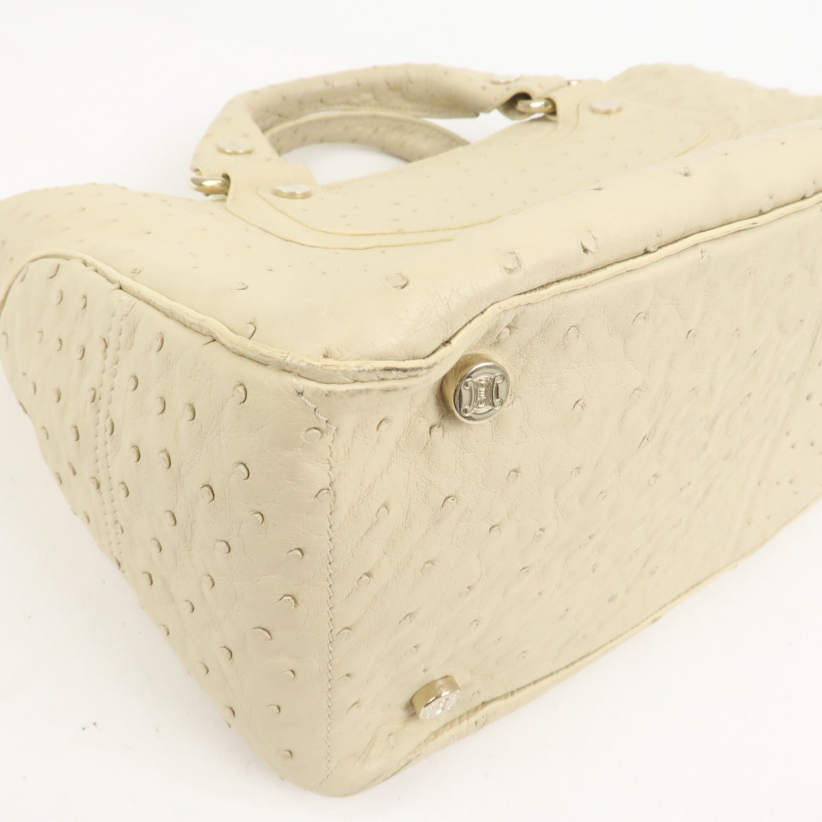 CELINE Ostrich Leather Boogie Bag Hand Bag Tote Bag  Ivory
