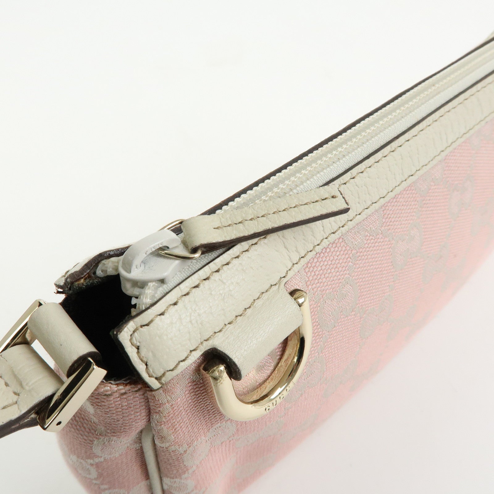 GUCCI Abbey GG Canvas Leather Hand Bag Pouch Pink Ivory 145750