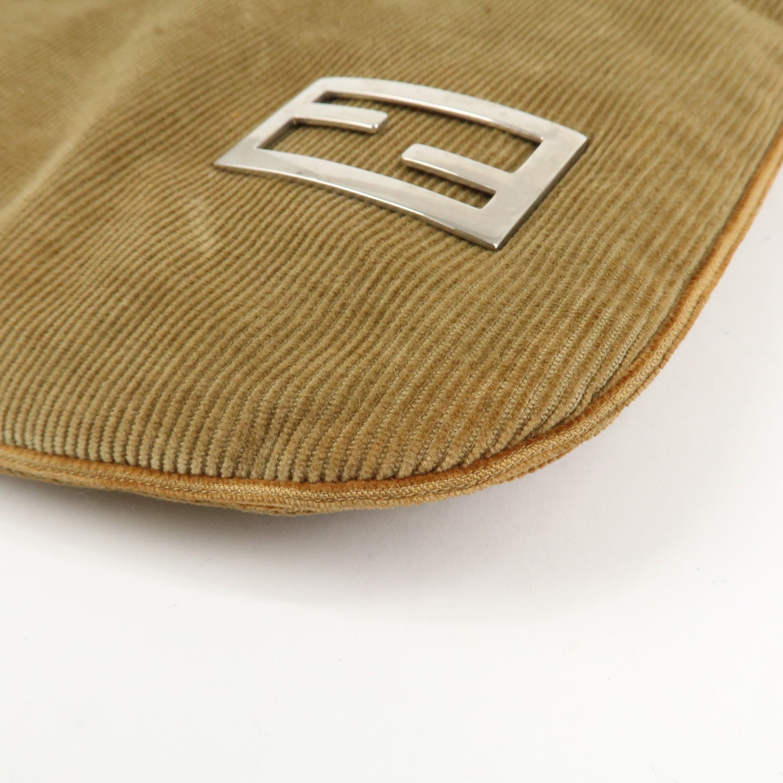 FENDI Corduroy Leather Shoulder Bag Brown 26733