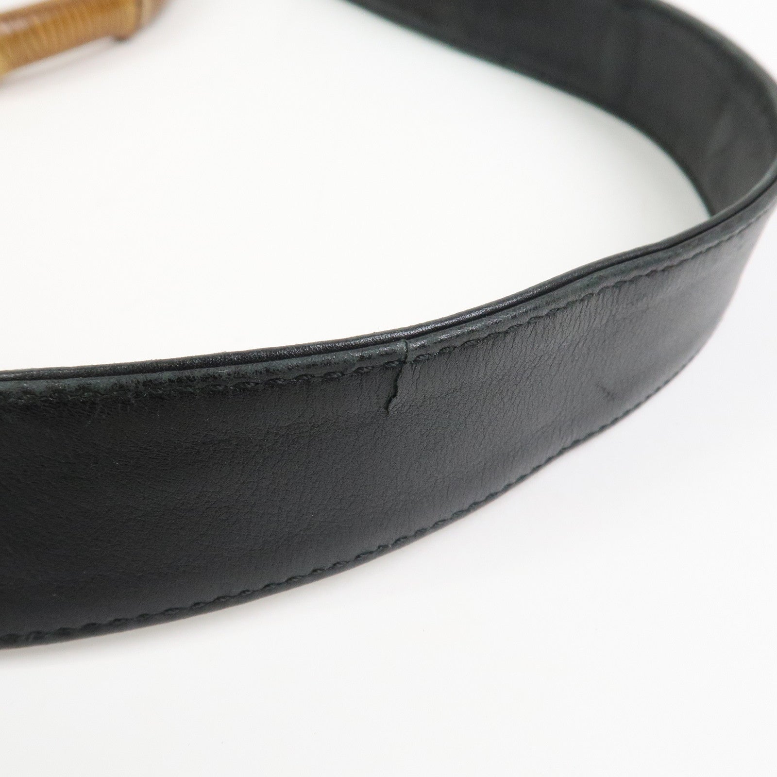 GUCCI Bamboo Leather 2Way Hand Bag Shoulder Bag Black 001郢晢ｽｻ2852