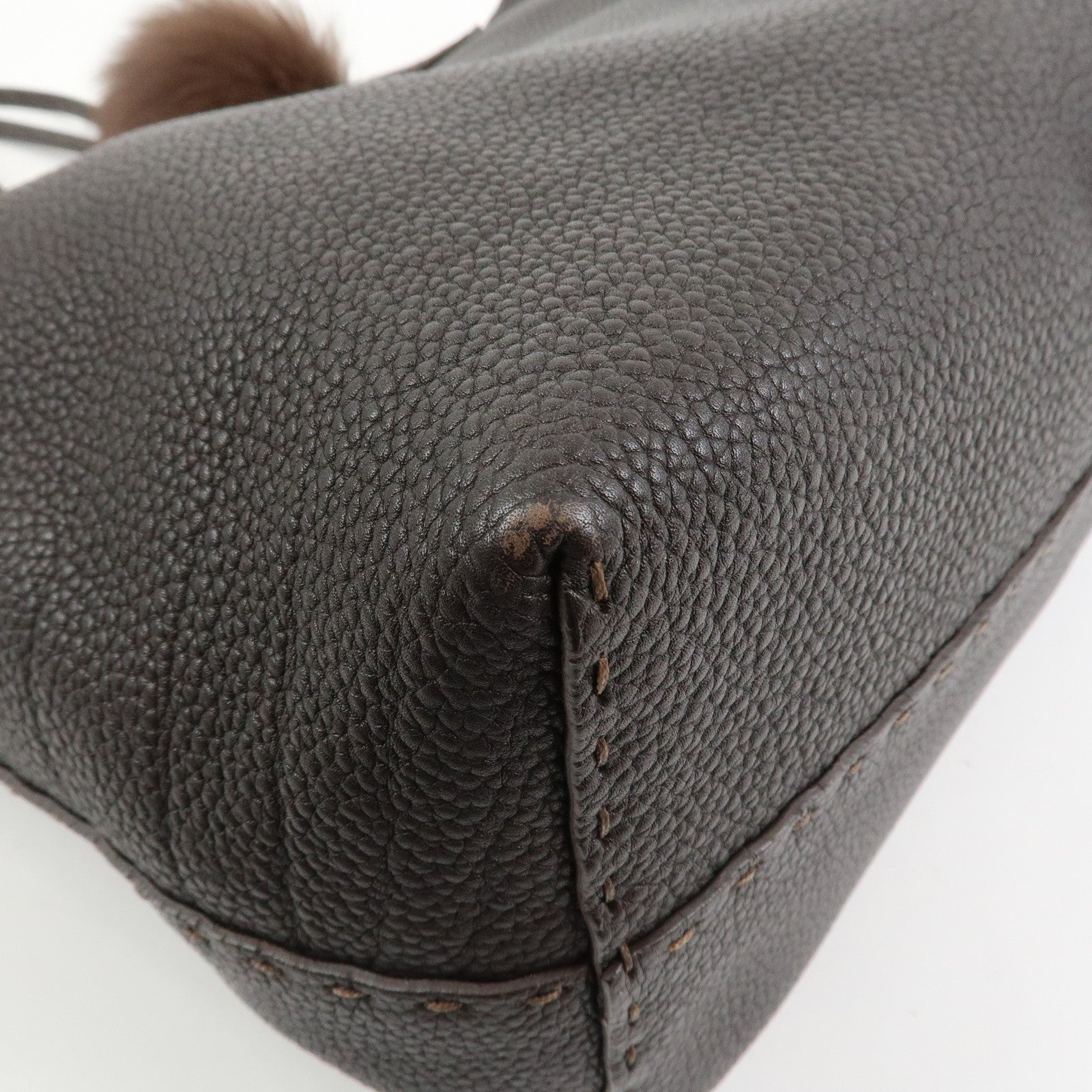 FENDI Selleria Leather Tote Bag Shoulder Bag Dark Brown 8BH126