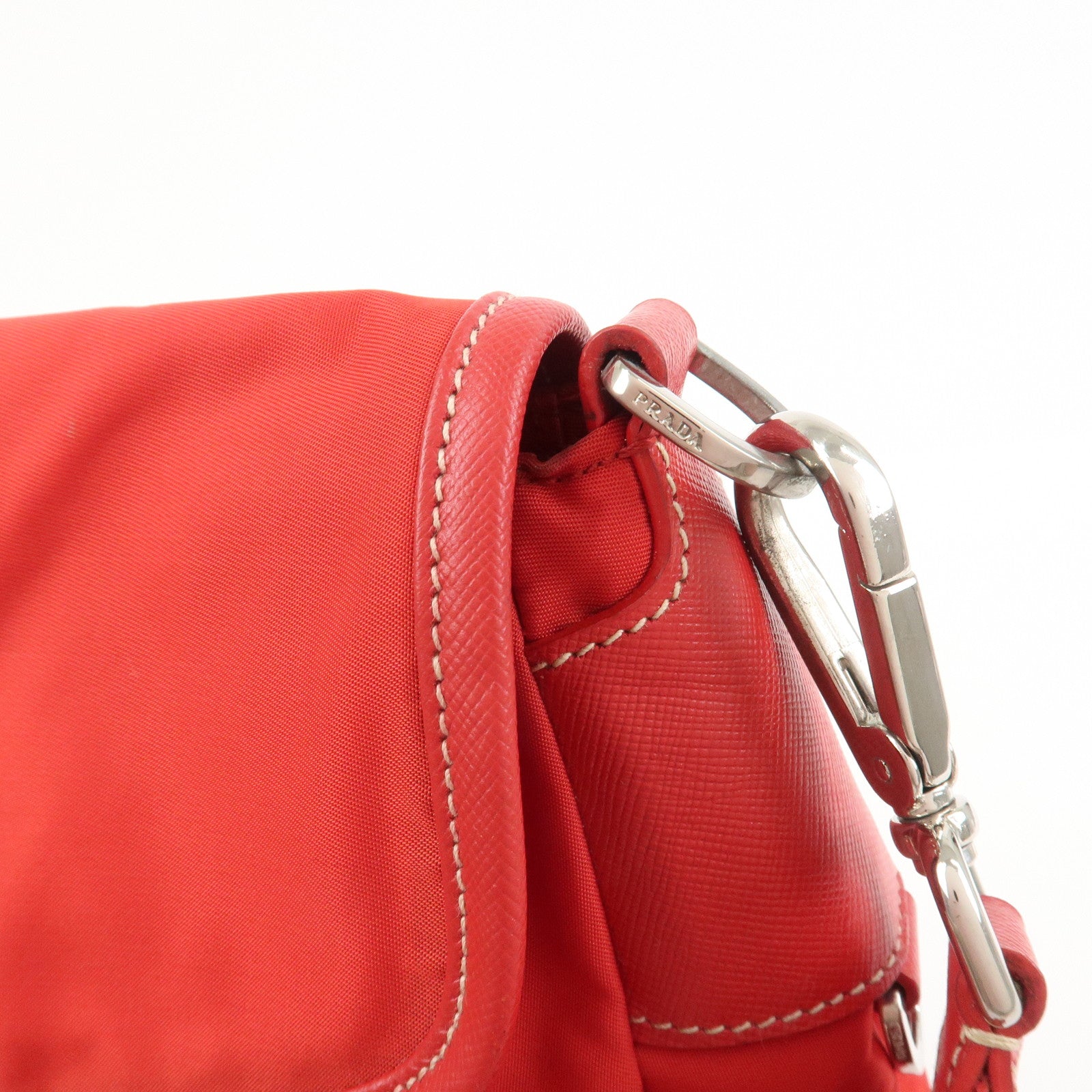 PRADA Triangle Logo Nylon Saffiano Leather Shoulder Bag Red BT0436